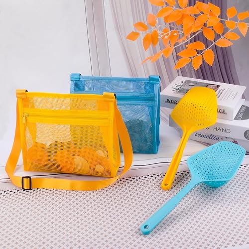 Miniatura 5 de MUYIZI 7 piezas de pala de malla de playa con bolsas de malla de playa, bolsas de concha de playa para sostener conchas de playa, juguetes para