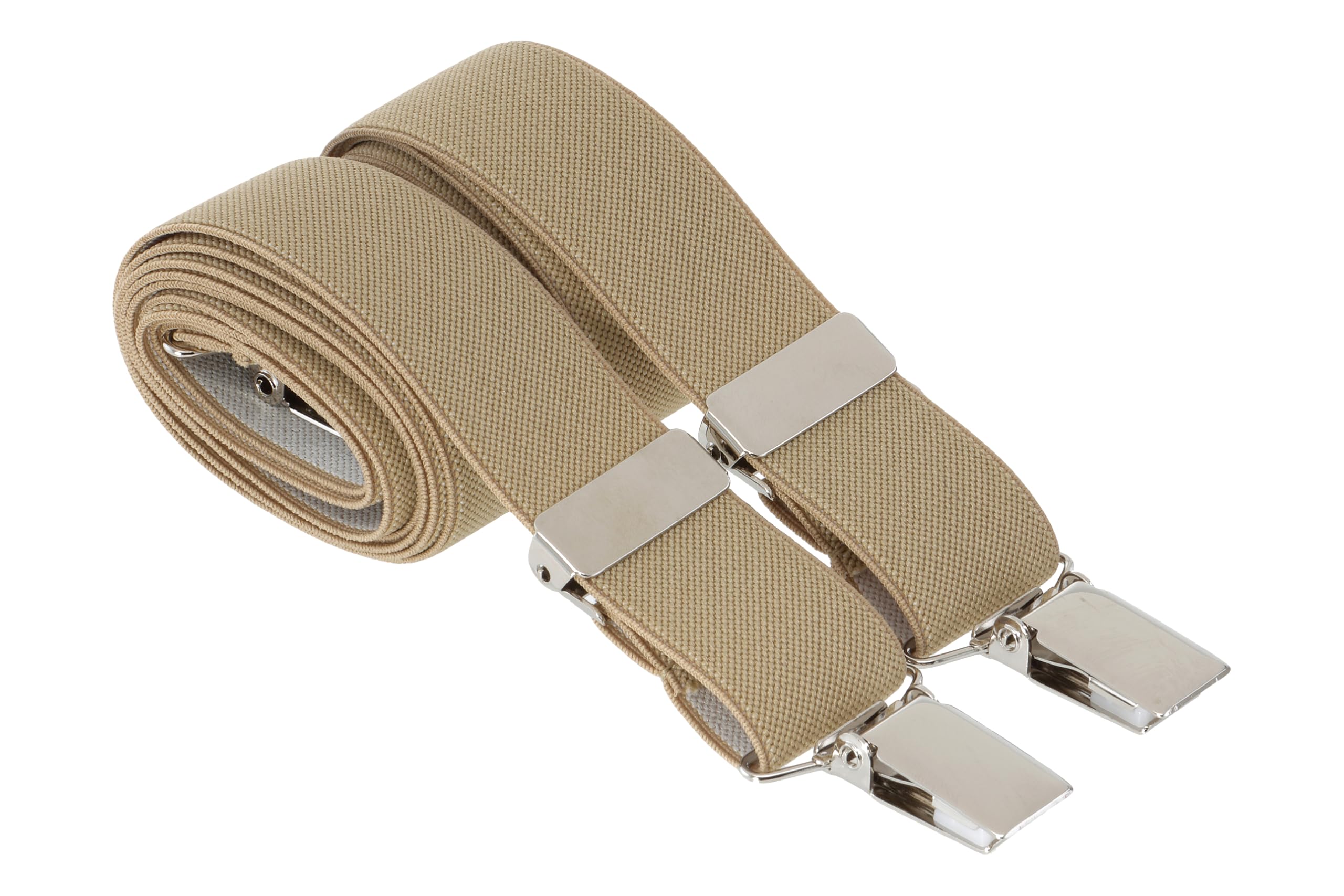 Mandittions Men's Beige Clip On Plain Slim Trouser Braces 25Mm With 4 Silver Clips 44 Inch