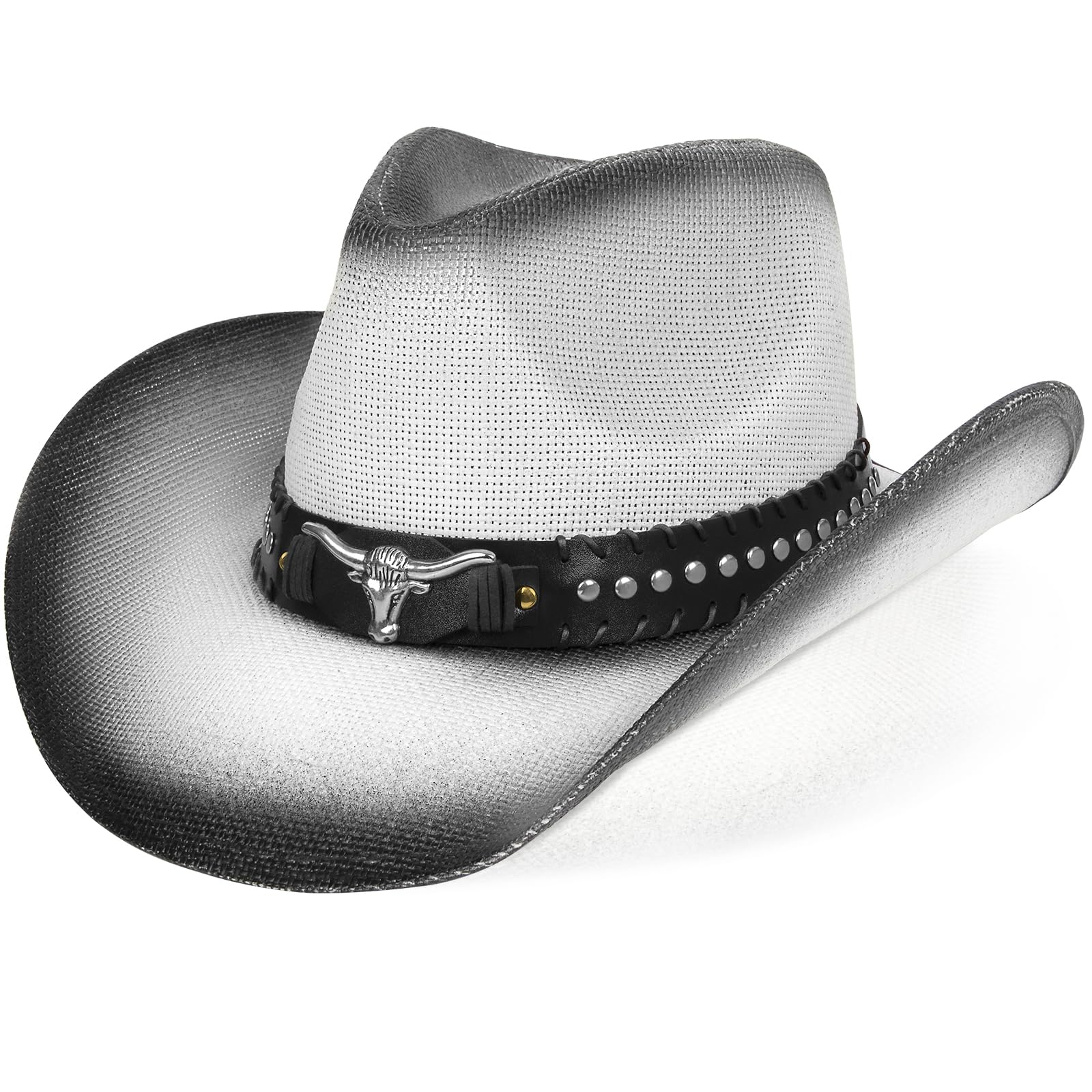 Cowboy Hat,Cowgirl Hat,Western Cowboy Hat for Women/Mens/Straw Wide with Shapeable Brim Cowboy Hat for Womens One Size Black & White Color