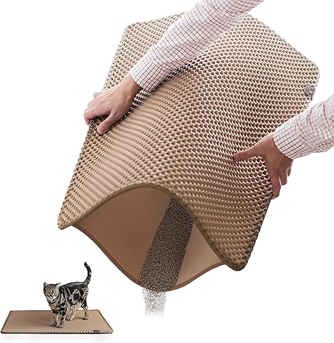 BlackHole Tapete para arena sanitaria de gatos - Tamaño súper rectangular, 30 x 23 in, Beige