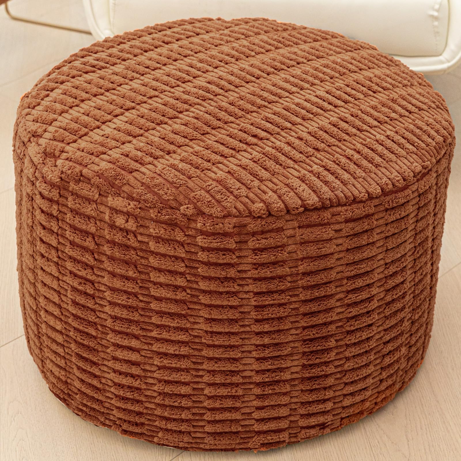 Boneless Ottoman Cloud Couch Ottoman, Rectangular Furry Floor Pouf (Burnt Orange, 22x22x16 Inches, Round)