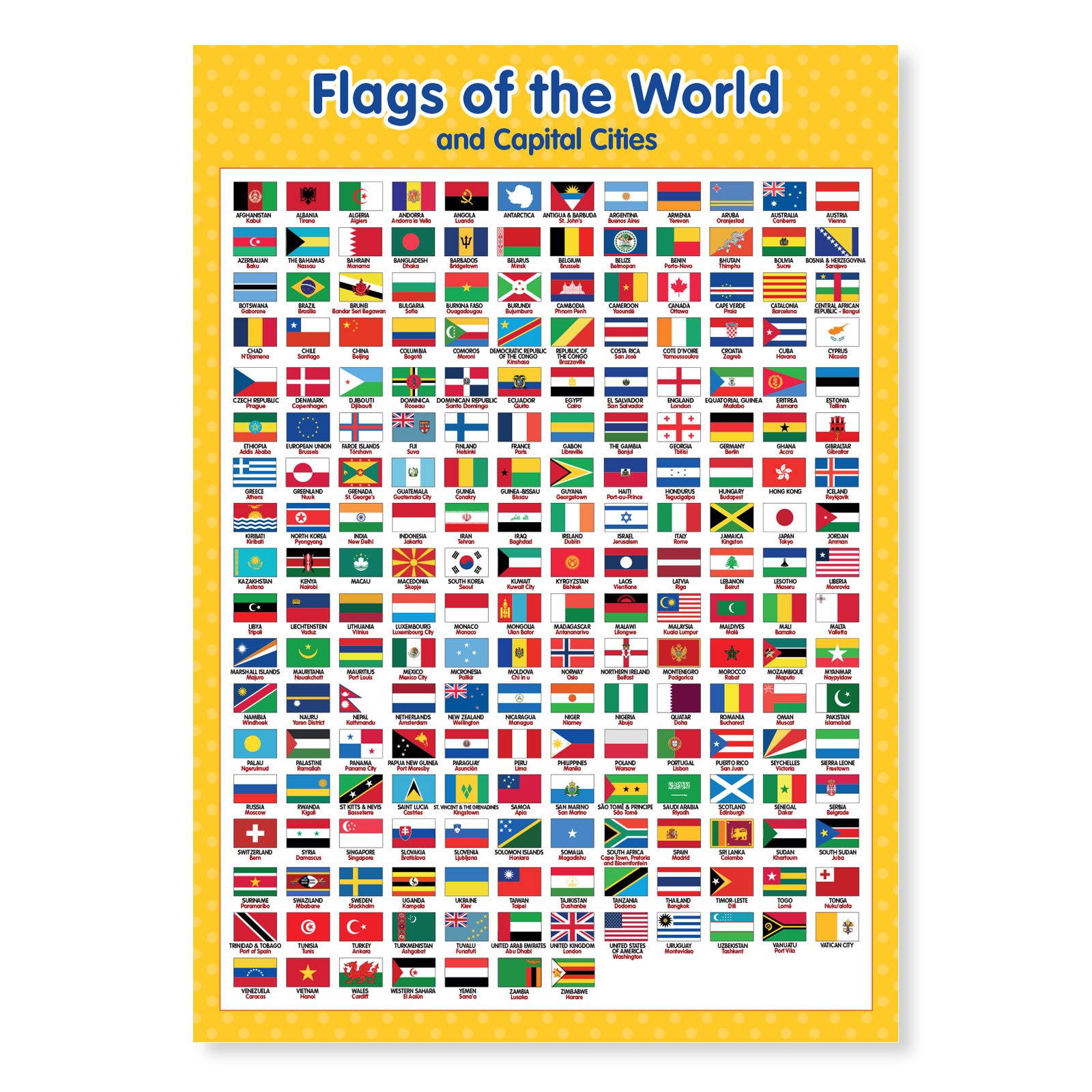 Summit A3 Laminated Flags of the World Educational Wall Chart