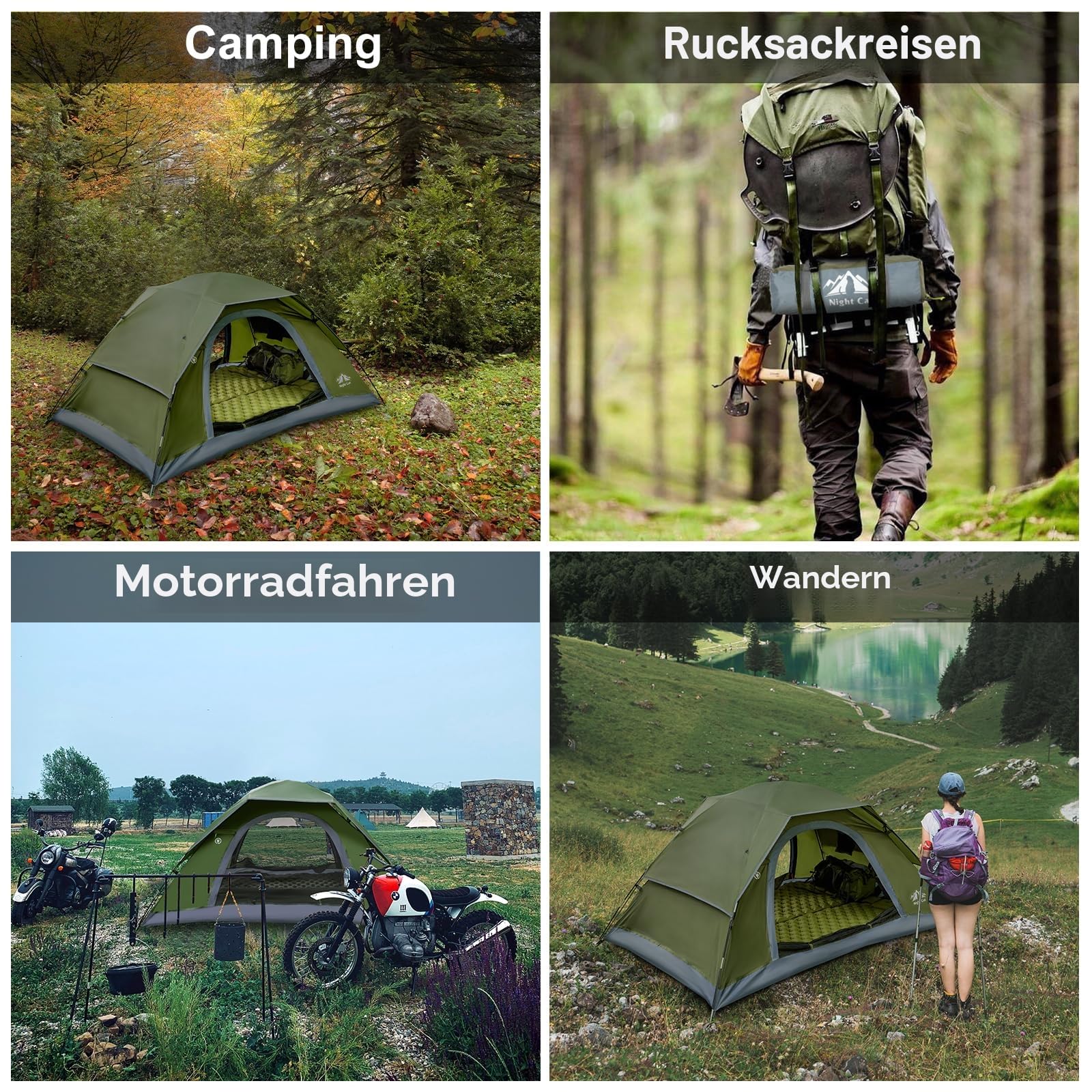 Night Cat Zelt für 2 Personen Camping: Wasserdicht Rucksackzelte für 2 Mann Einfache Einrichtung Leichtgewichtig Wanderungen im Hinterhof