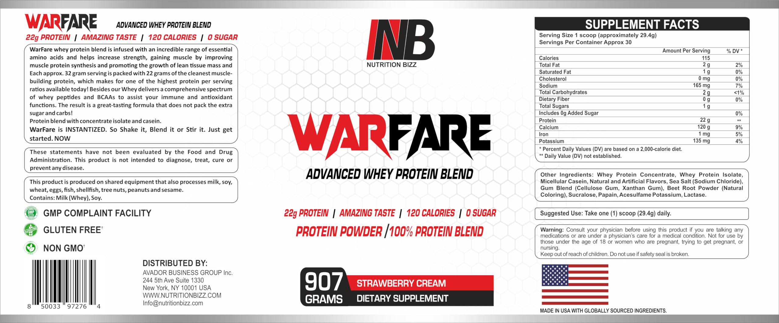 Warfare 2 lbs Advanced Whey Protein Blend 22g Protein per Serving Amazing Flavors (2 lbs, Strawberry Cream) — Amazon image 4
