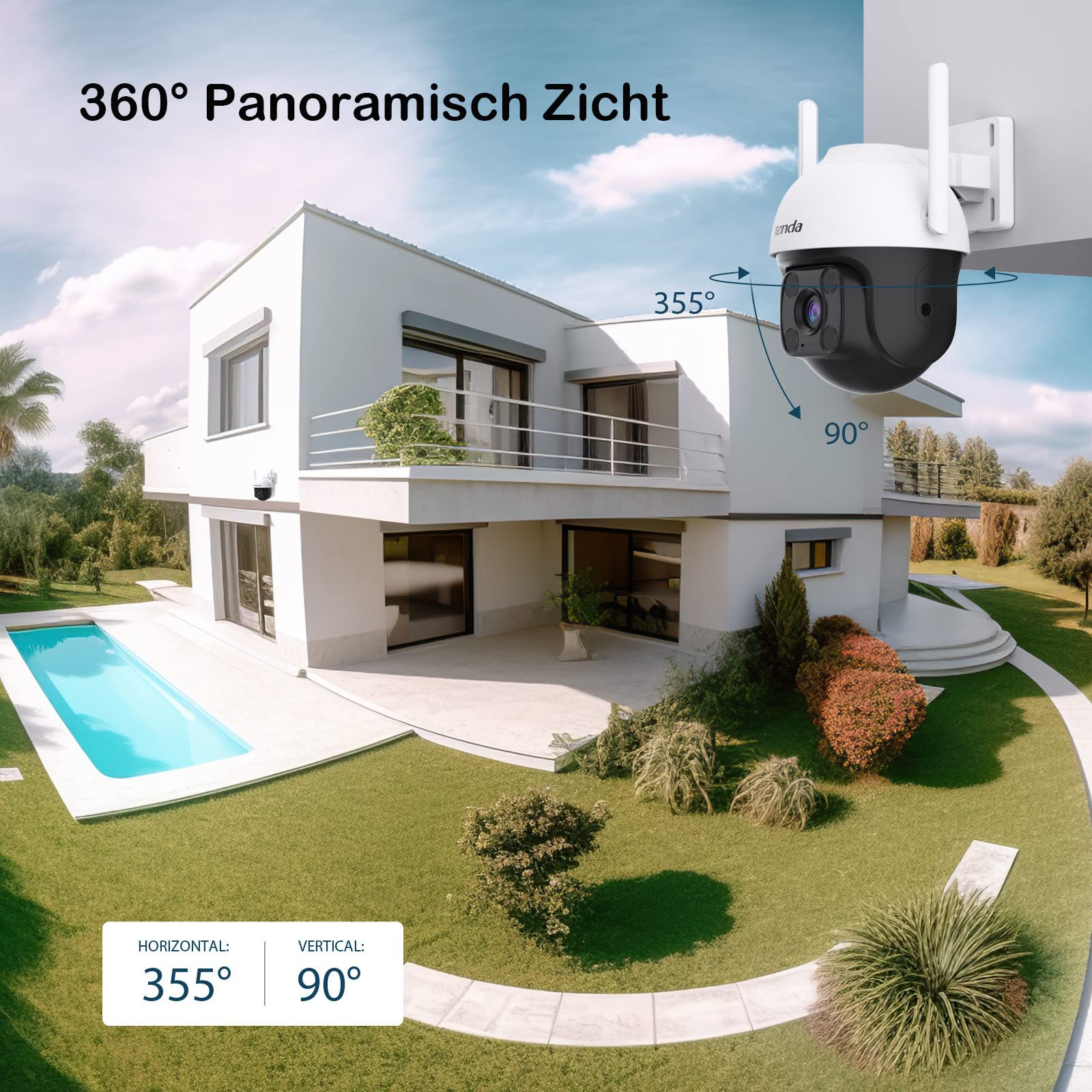 Tenda CP3 WLAN IP-camera, bewakingscamera, draai- en kantelbaar, voor gebruik binnenshuis, (1080p resolutie, 360° zicht, 2-weg audio, bewegingsdetectie, nachtzicht tot 12 m, SD & cloudopslag Tenda CP3 WLAN IP-camera, bewakingscamera, draai- en kantelbaar, voor gebruik binnenshuis, (1080p resolutie, 360° zicht, 2-weg audio, bewegingsdetectie, nachtzicht tot 12 m, SD & cloudopslag