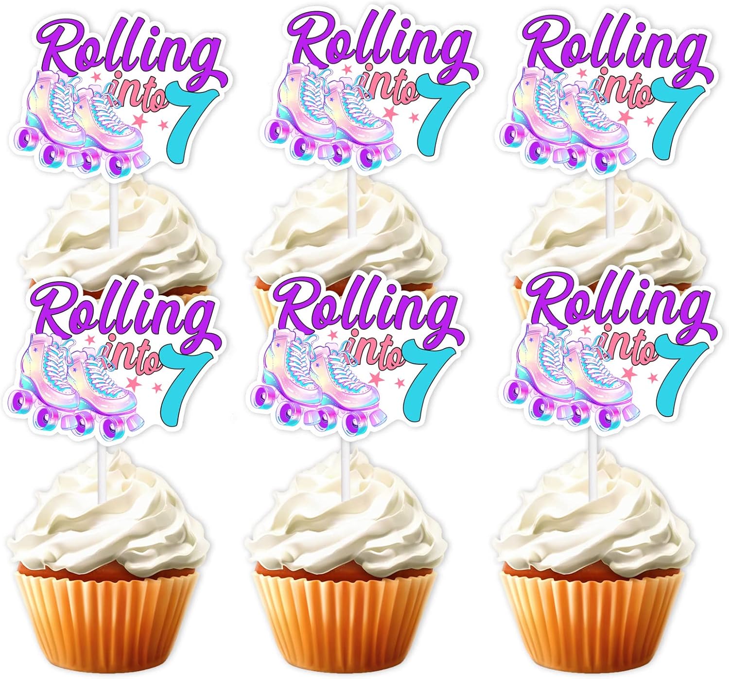 18pcs Purple Glitter Roller Skates Dessert Cupcake Topper
