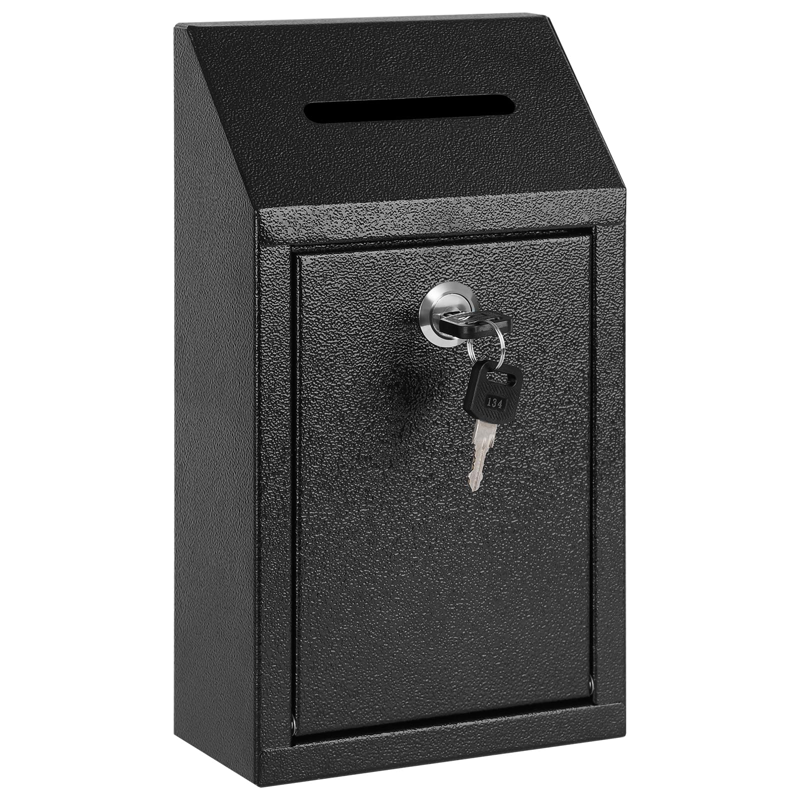 Photo 1 of KYODOLED Money Drop Box with Lock & Slot, Metal Cash Collection & Suggestion Box for Farm Stand Sales, Office or Home Wall Mount Use, 10.24x5.7x2.95 Inch, Black