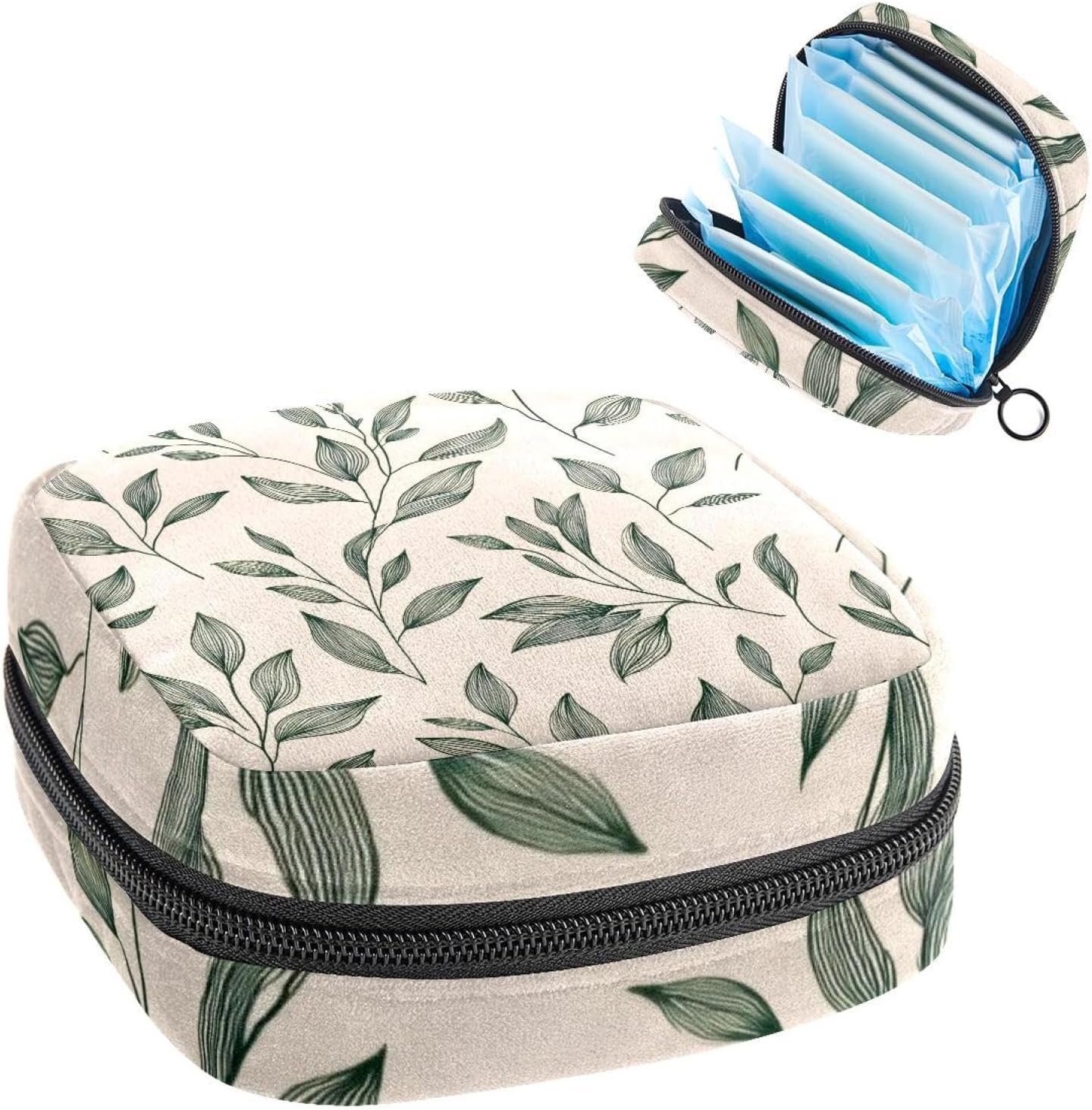 1Pc Portable Sanitary Napkin Storage Bag, Menstrual Cup Pouch, Feminine Care Pads Bag for Girls Women, Tampons First Period Kit, Green Sage Color Line Leaf and Twig Pattern on Beige Background 1Pc Portable Sanitary Napkin Storage Bag, Menstrual Cup Pouch, Feminine Care Pads Bag for Girls Women, Tampons First Period Kit, Green Sage Color Line Leaf and Twig Pattern on Beige Background