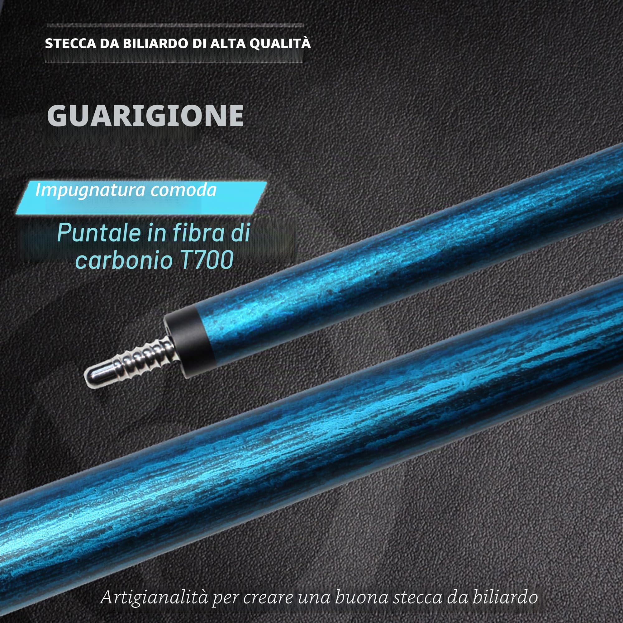 KHEALING Stecca da biliardo in fibra di carbonio, testa da 12 mm, stecca da biliardo a bassa deflessione, accessorio professionale per stecca da biliardo da 142,2 cm, adatta per sala da biliardo