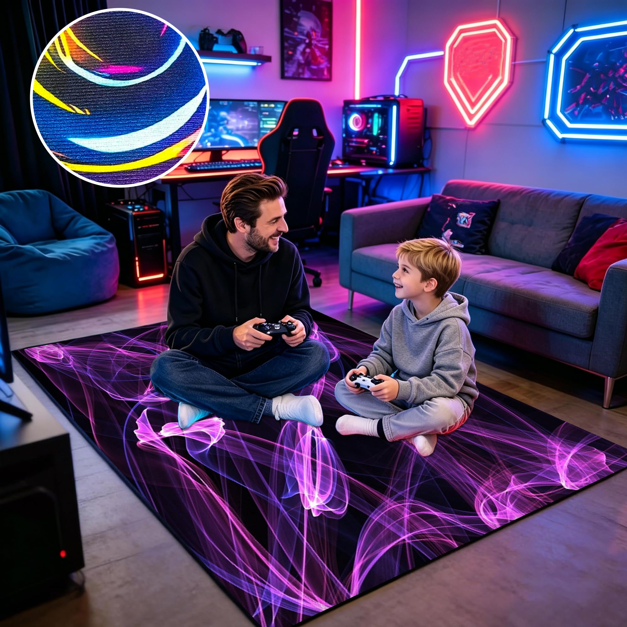 Tappeto Camera Da Letto Ragazzo Bambini 80 x 120 cm Tappeto Con Controller Di Gioco, Gaming Pavimento Antiscivolo, Zone Game 3D, Decorative Stanza Per Soggiorno Stanza Dei Giochi Scrivania E Sedia