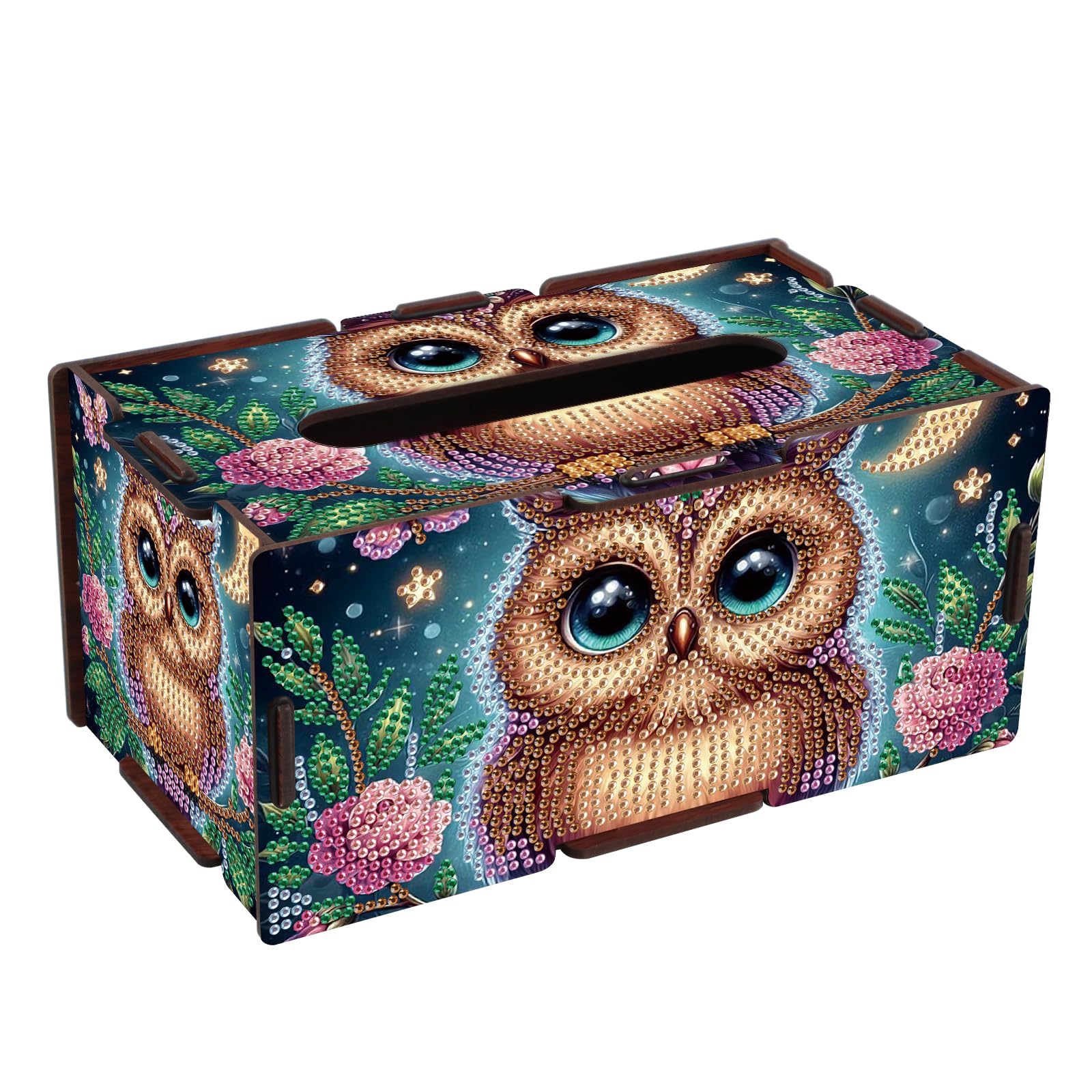 DIY Diamond Painting Tissue Box, Owl Design Diamond Art Wooden Napkin Holder, Decorative Rhinestone Craft Kit for Adults, Desktop Crystal Rhinestones Art Box for Home Decor &amp; Organizer