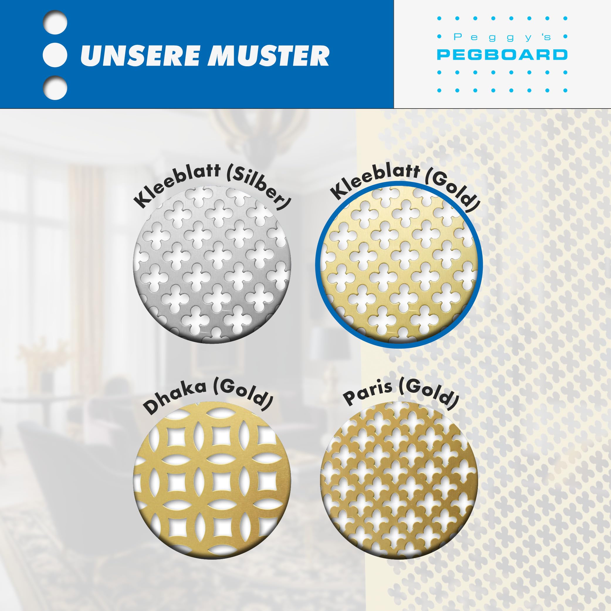 PEGBOARD Lochblech Aluminium ca. 100x50 cm, 1 mm, Kleeblattlochung | Hergestellt in Deutschland | Lüftungsgitter Heizkörperverkleidung Abdeckung