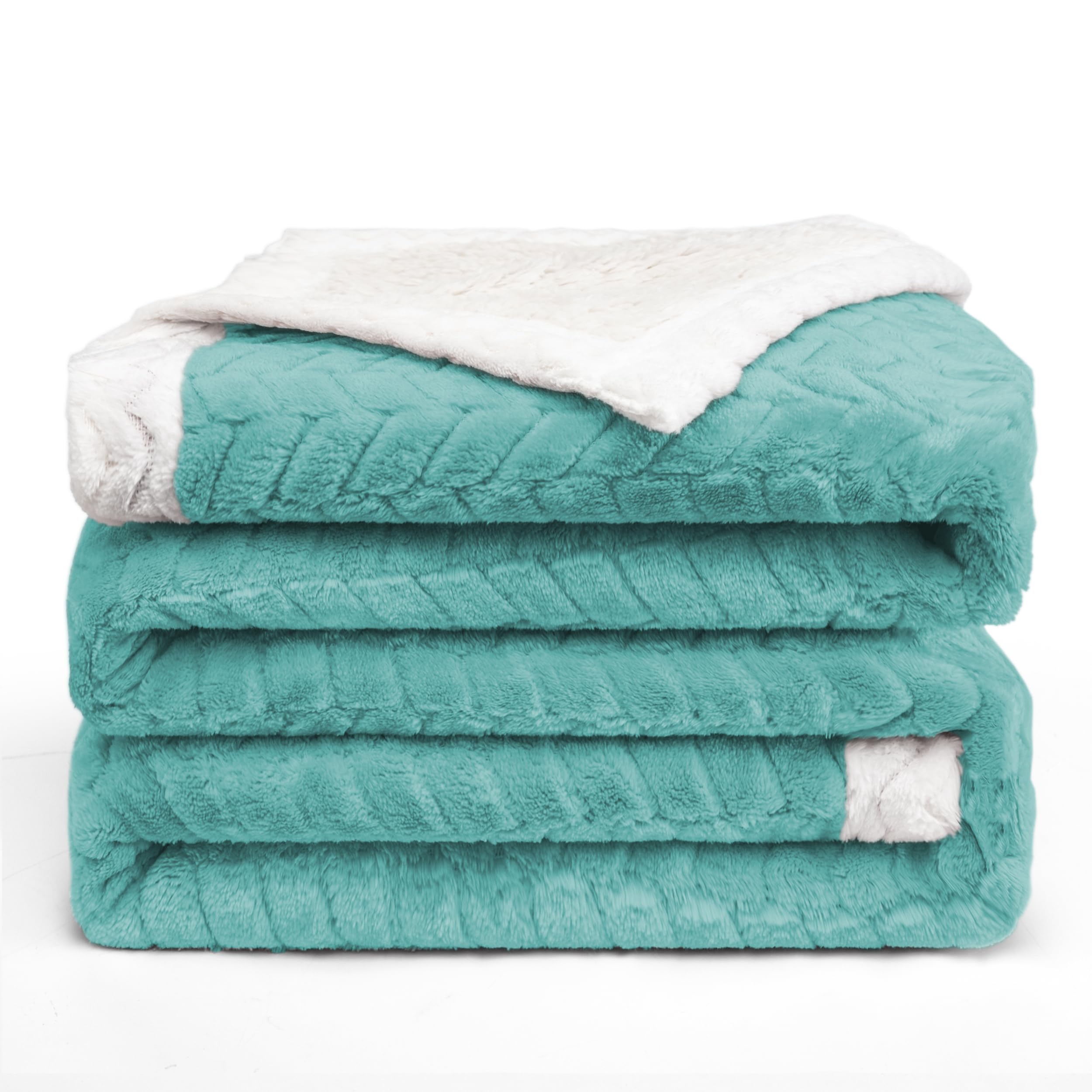 BESCH Manta Sofá Borreguillo Sherpa Invierno 160x220cm - Mantas Polar Doble Capa Extra Suave, Caliente y Gruesa (Verde Agua)