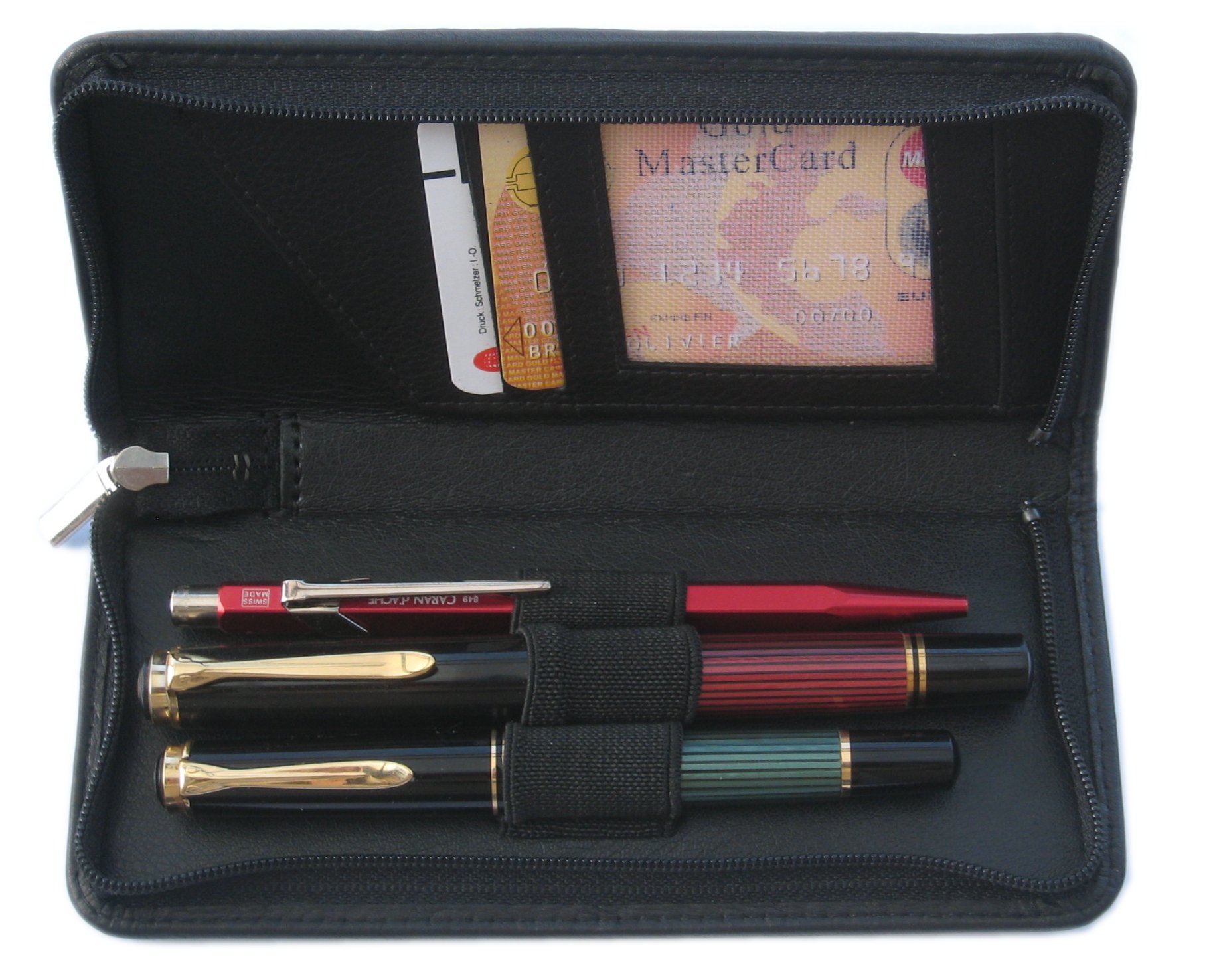 Hans Kniebes Leather pencil case for 3 writing instruments, Black - Image 2
