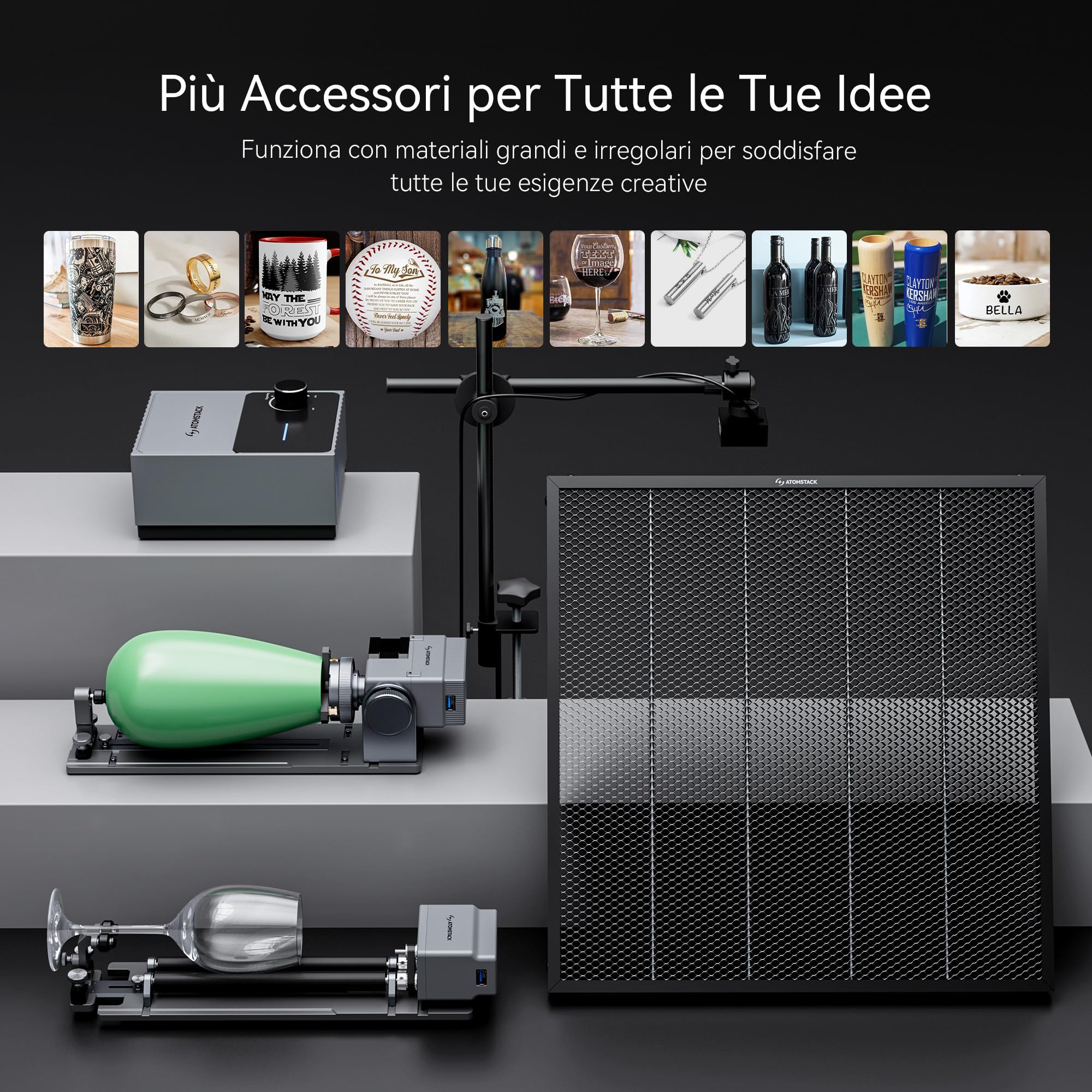 ATOMSTACK Macchina per incisione laser, taglierina laser, taglierina laser ad alta precisione 0,01 mm superficie di incisione 300 × 300 mm (Swift-7W Nero)