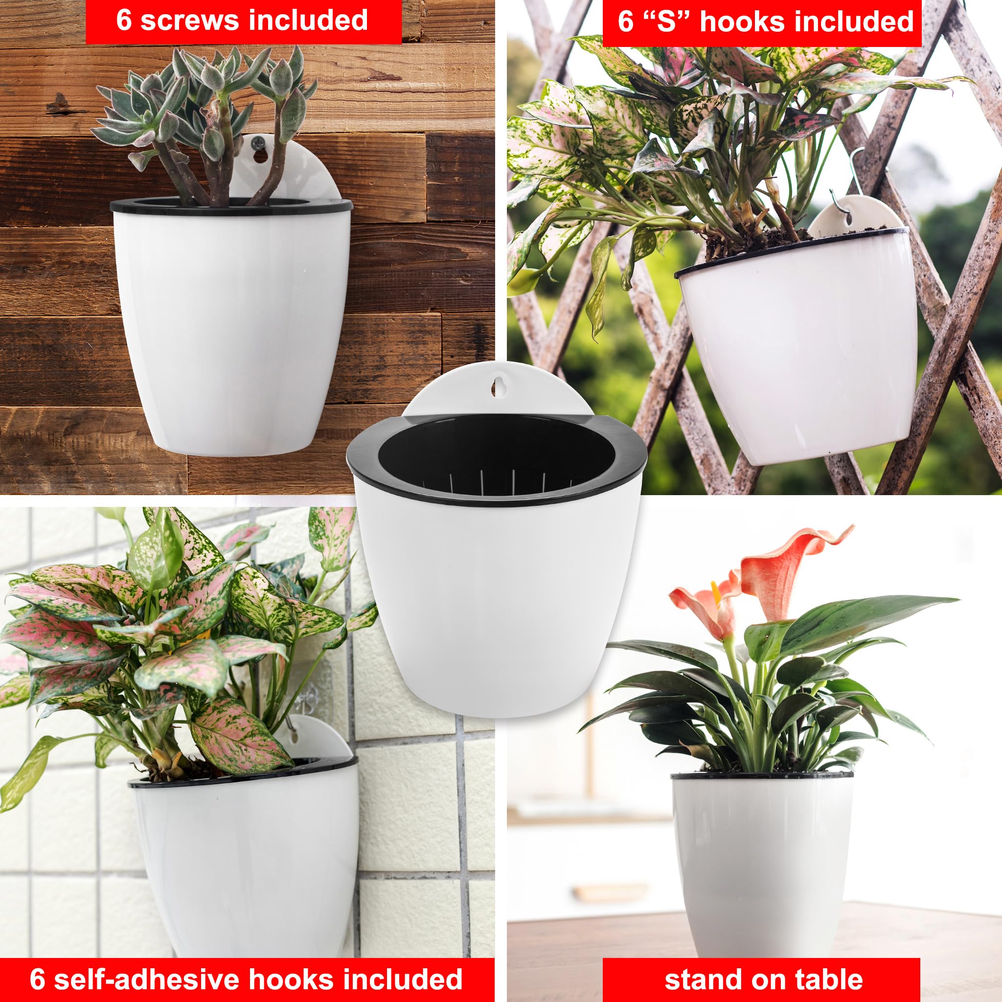 ORIMERC Macetas de Riego Automático para Colgar en la Pared - Juego de 6 para Plantas Interiores con Almacenamiento de Agua - Jardín Vertical para Cocina y Balcón