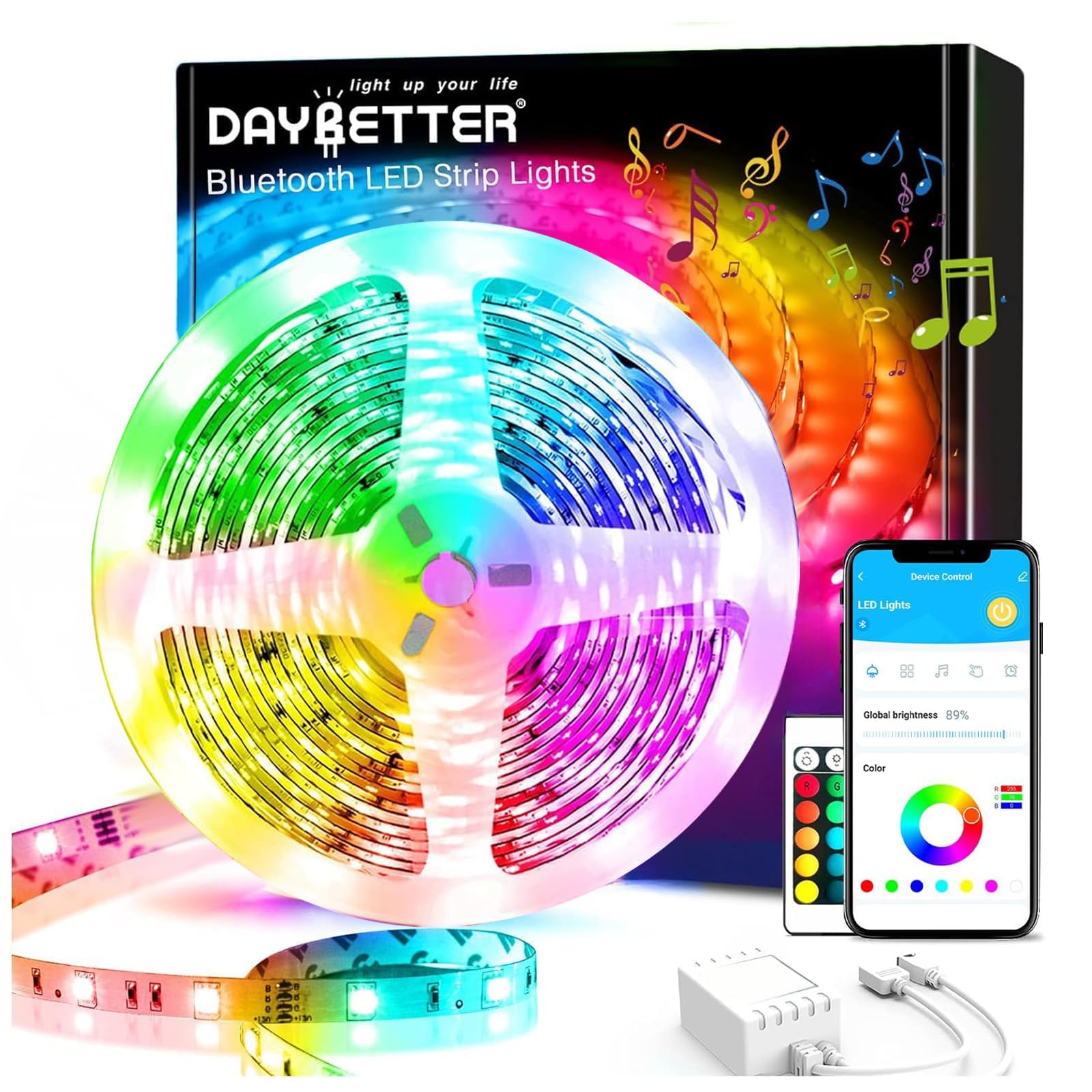 DAYBETTER Smart Led Lights 32.8 ft, 2835 RGB Led Strip Lights Kits with 24 Keys Remote, App Control Timer Schedule Led Music Strip Lights