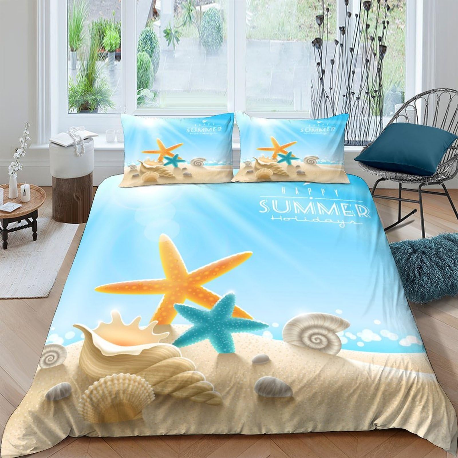 Ctjqhvkz Style-4 3D Printed Beach Starfish Fitted Sheet Microfiber Soft Sand Seashell Mattress Cover For Bedroom Guest Room Decor Single（135X200cm）