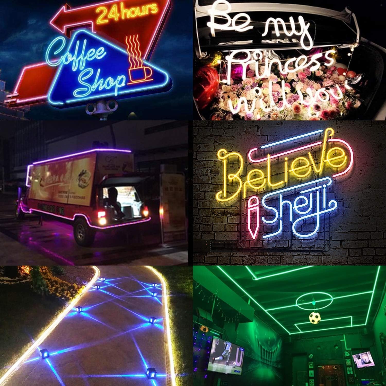 RGB LED Neon Light Strip, AC110-120V/Flexible/Waterproof/Dimmable/Multi-Colors/Multi-Modes Rope Light + 24 Keys Remote for Home/Garden/Building Decor (32.8ft/10m, RGB)