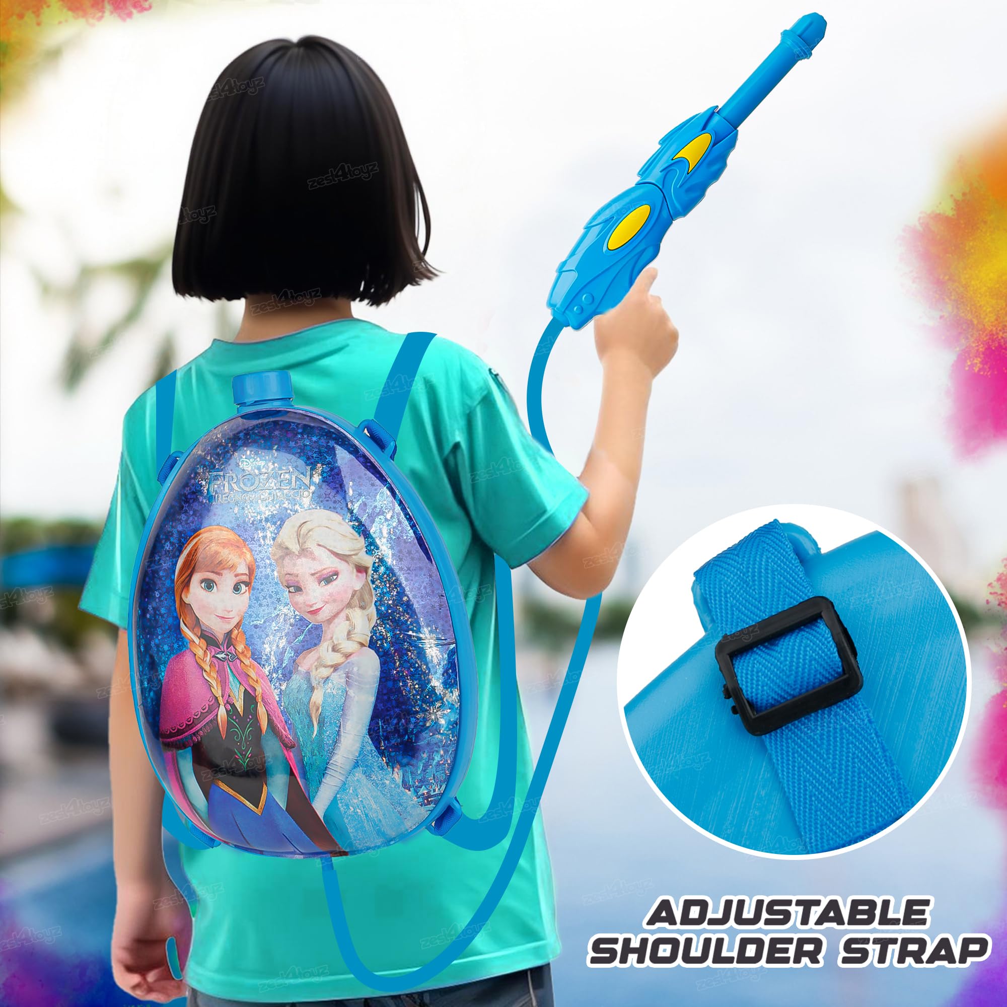Zest 4 Toyz Holi Pichkari Water Gun for Kids Backpack Tank Water Spray with Holi Combo 100 Balloons and 1 Pkt Holi Color for Holi Celebration- Boys and Girls(Gold Tank)