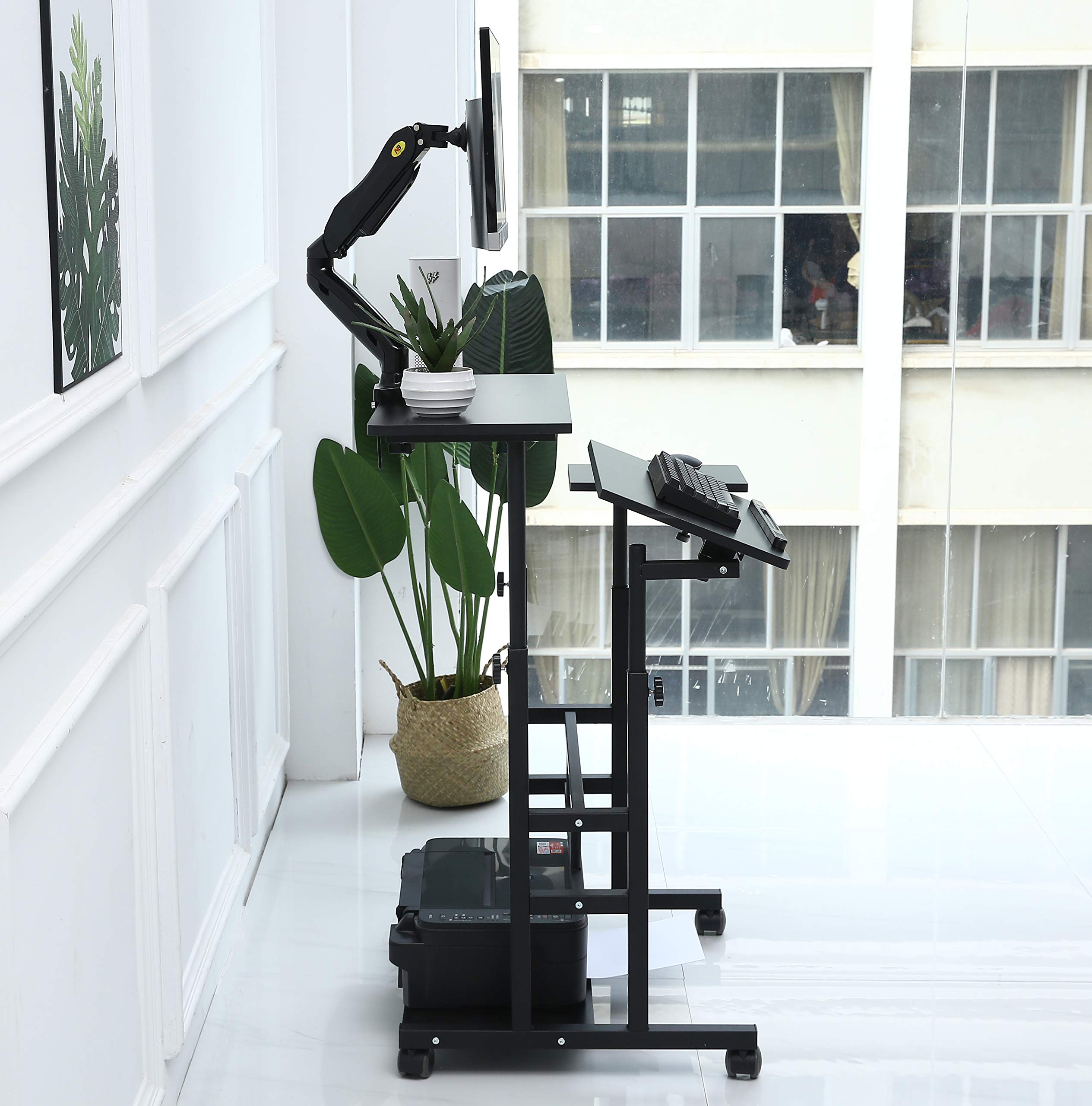 UNICOO Mobile Standing Desk, Height Adjustable Sit Stand Workstation