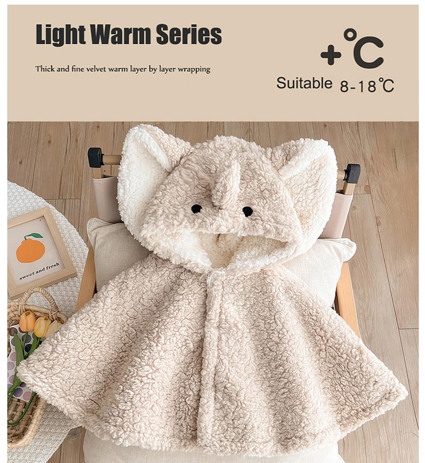 Lindo Cape con Capucha Bebé Niño Niñas Sudadera con Capucha Lana Suave Poncho Capa Cortavientos Invierno Otoño Ropa Exterior Caliente Chal para Niños 0-3 años