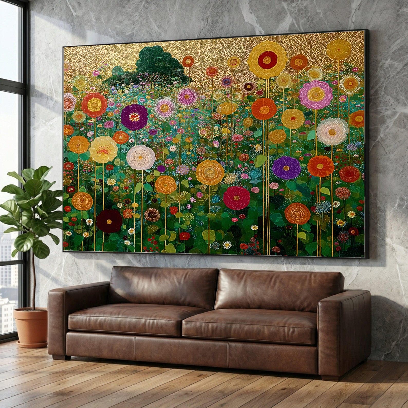 Lmycheng Frameless Wildflower Field Canvas Painting, Colorful Floral Garden Wall Art, Abstract Nature Canvas Prints, Summer Flowers Artwork(50X75cm/Frameless)