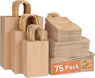 RanGit Bhumi - Brown Paper Bags 3 sizes - 6x4x8, 8x4x10, 10x5x14 in (25pcs each size) Bulk pack for Retail shop small business - Paper Carry Bags, Gift Bags, Reacycled Eco friendly Disposable (75)