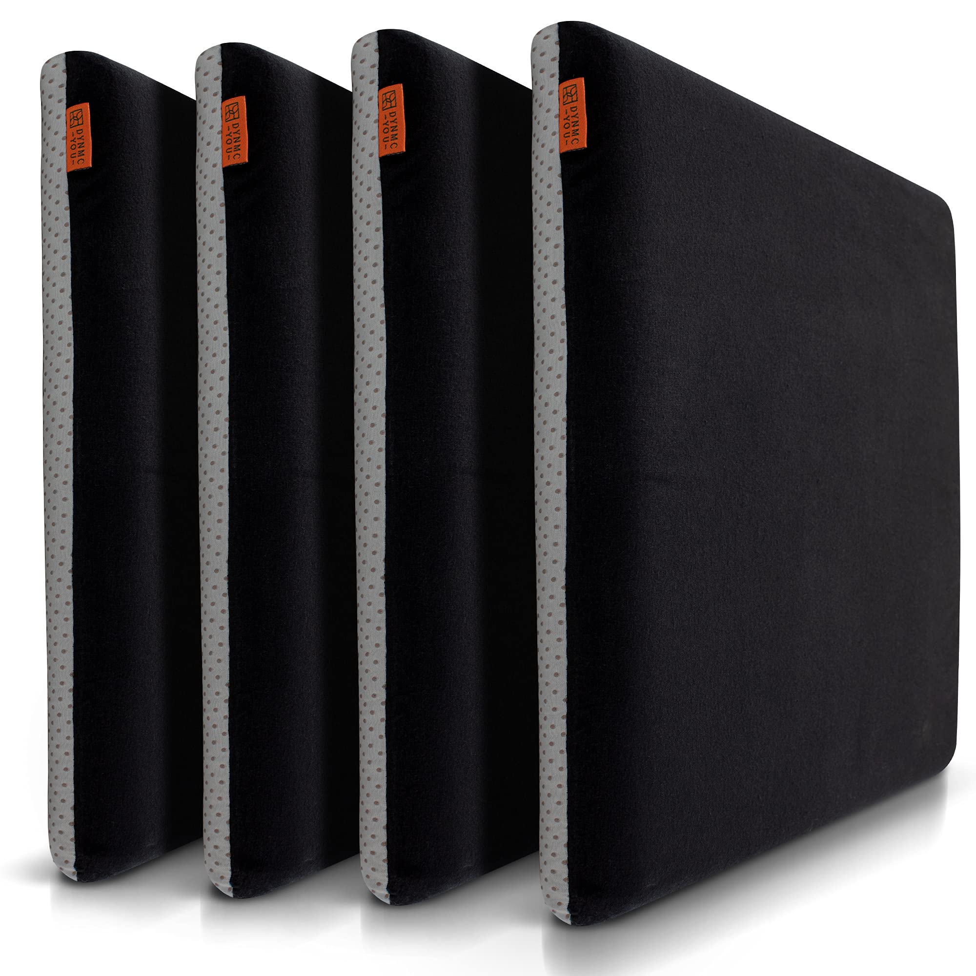 DYNMC you Cojín de Asiento para Silla, 40 x 40 cm, Rectangular, Juego de 4 Unidades, Color Negro, Prueba Muy Buena, ergonomía, dureza Media H3, cojín de Asiento de Espuma viscoelástica OEKO-TEX STANDARD 100