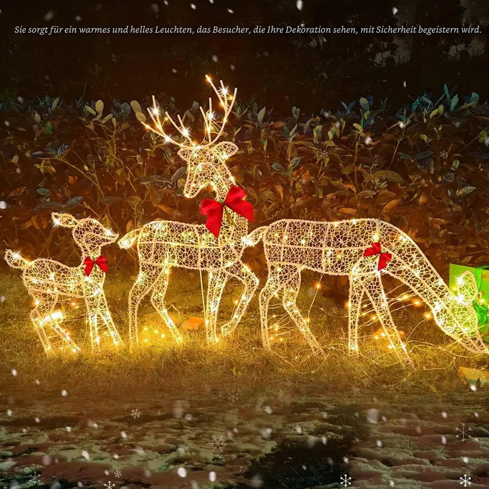 Fockety Beleuchtetes Hirsch-Set, 3er-Set Outdoor-Hirsch-Weihnachtshofdekoration mit LED-Leuchten, Rentierfamilie Weihnachtsrentier, für Drinnen oder Draußen Weihnachtsdekorationen