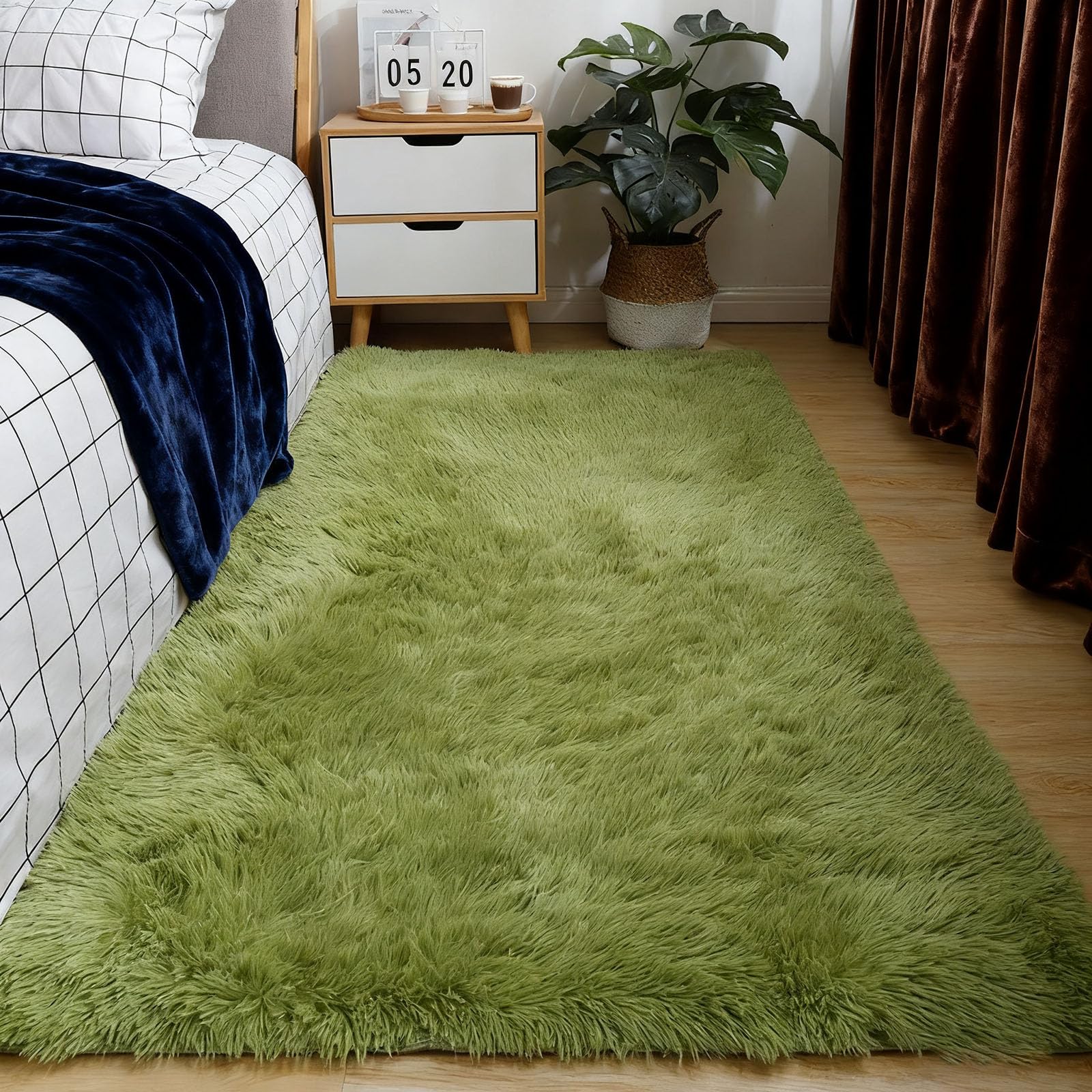 Tapis moelleux à poils longs vert pour sublimer votre terrasse et balcon 200 x 250 cm