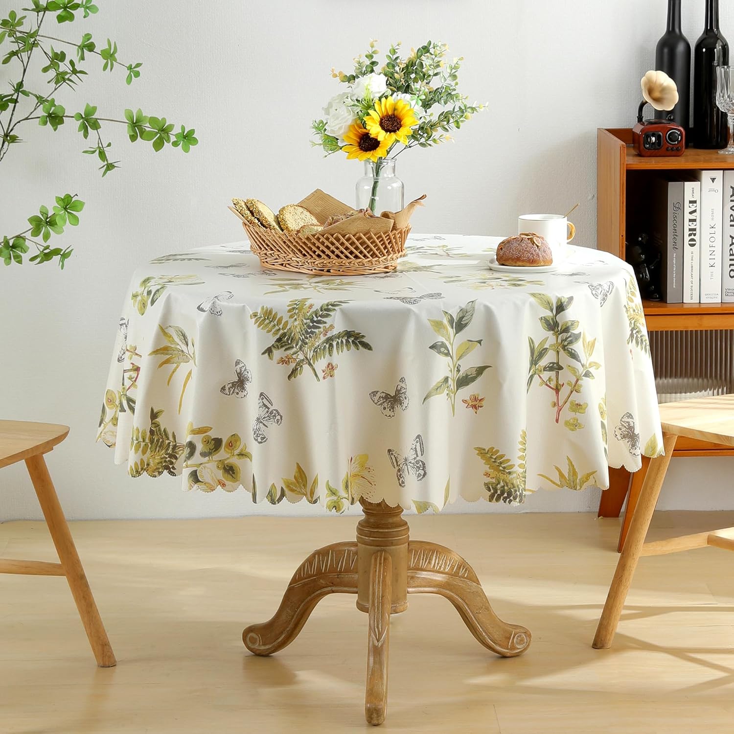Dimatic Heavy Duty Vinyl Plant Printed Tablecloth, Waterproof and Oil-Proof Round PVC Table Cloth, Wipeable Table Cover for Restaurant, Party, Gathering (Pine Cones, Round 55 Inch)