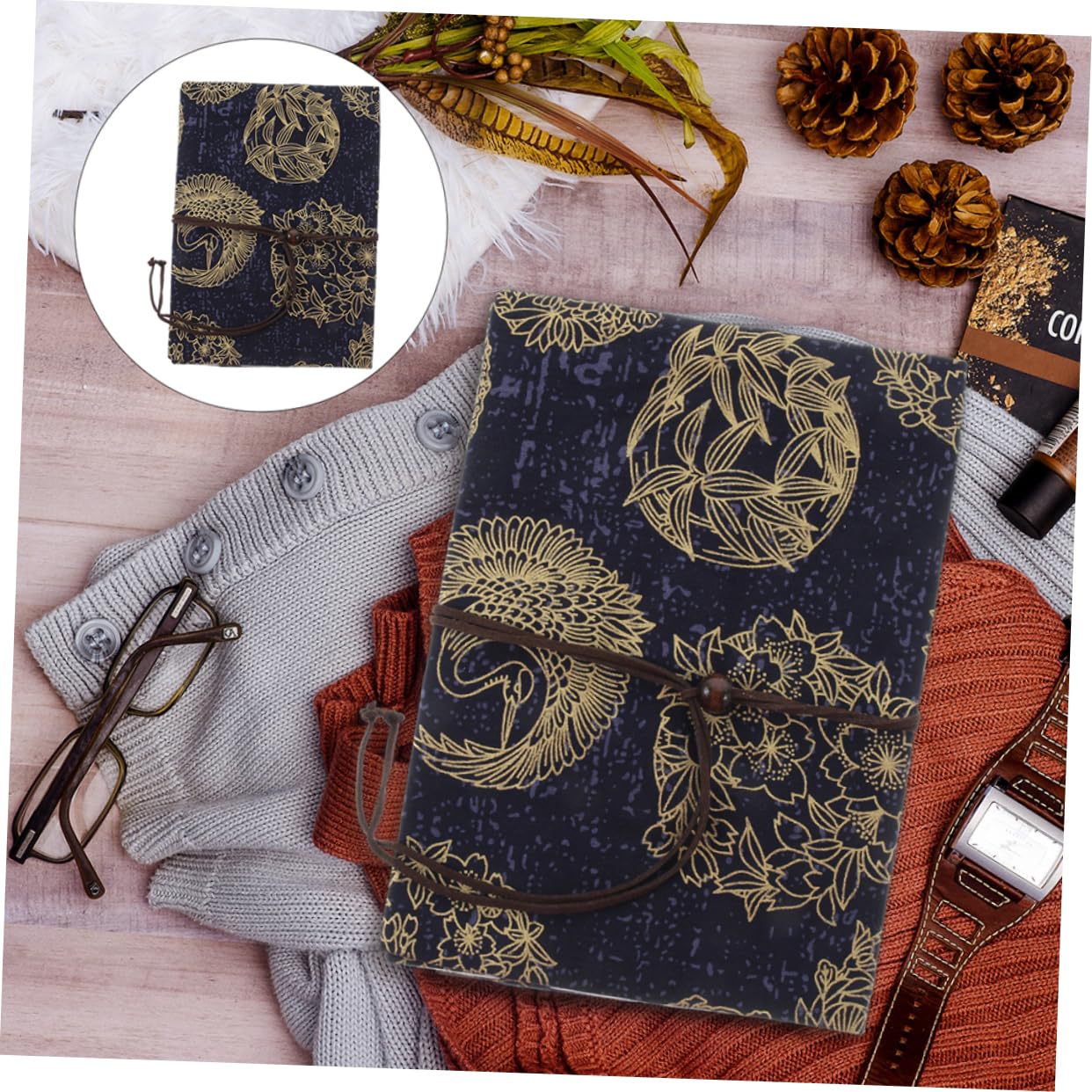 SHINEOFI 4 Stück Tintenblau Gefärbter Patchwork Stoff Buchumschlag Buchschutz Dekorativer Buchumschlag Verstellbarer Seidenbuchtuch Wandästhetisches Notizbuch Umschlag