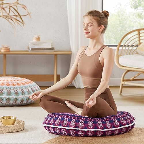 Miniatura 7 de Codi Cojín redondo de 32 pulgadas, cojín grande de meditación, cojín circular de espuma viscoelástica, almohada circular (orquídea morada, 1 unidad