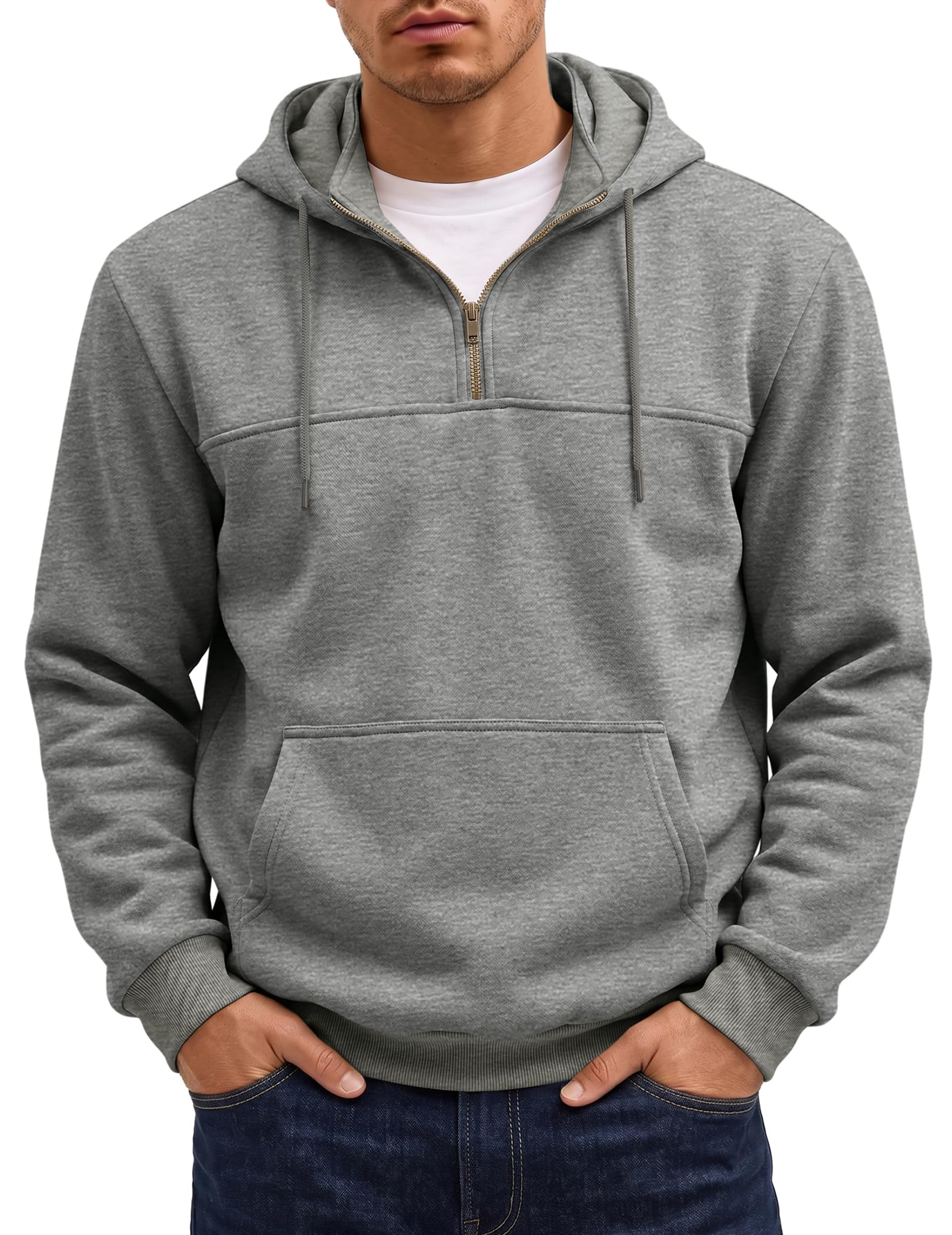 Mens Quarter Zip Essentials Hoodies Casual Pullover Sweatshirts