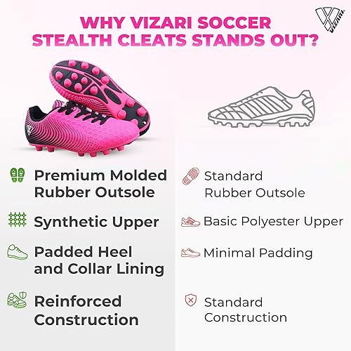 Miniatura 7 de Vizari USA Stealth - Botines de fútbol para niños y niñas, zapatos deportivos de fútbol para exteriores para niños pequeños, niños grandes, ligeros