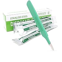 Vista 1 de Cuchillas de bisturí desechables #15 hechas de acero inoxidable templado, caja de 10 cuchillos de bisturí estériles con mango de plástico, bolsas