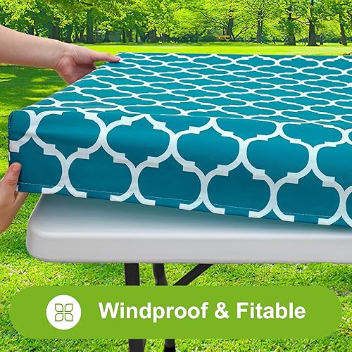 Miniatura 75 de Smiry - Mantel rectangular para mesa de pícnic, impermeable, elástico, ajustable para mesas de 6 pies de vinilo con parte trasera de franela Verde