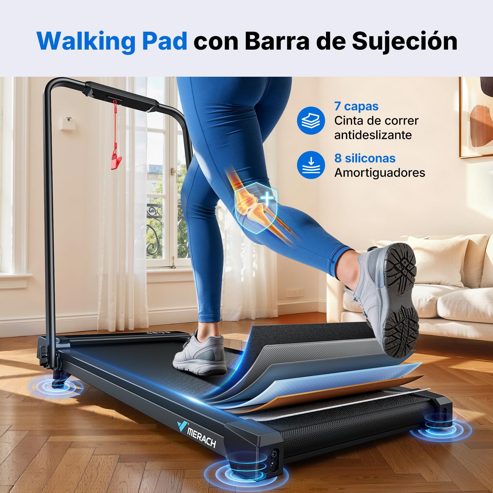 MERACH Cinta de Correr con Inclinación de 6%, 3.0HP Cinta de Andar, 1-12km/h Walking Pad con Manillar, Caminadora Electrica para Casa,Capacidad de 136kg Treadmill, Control Remoto,App