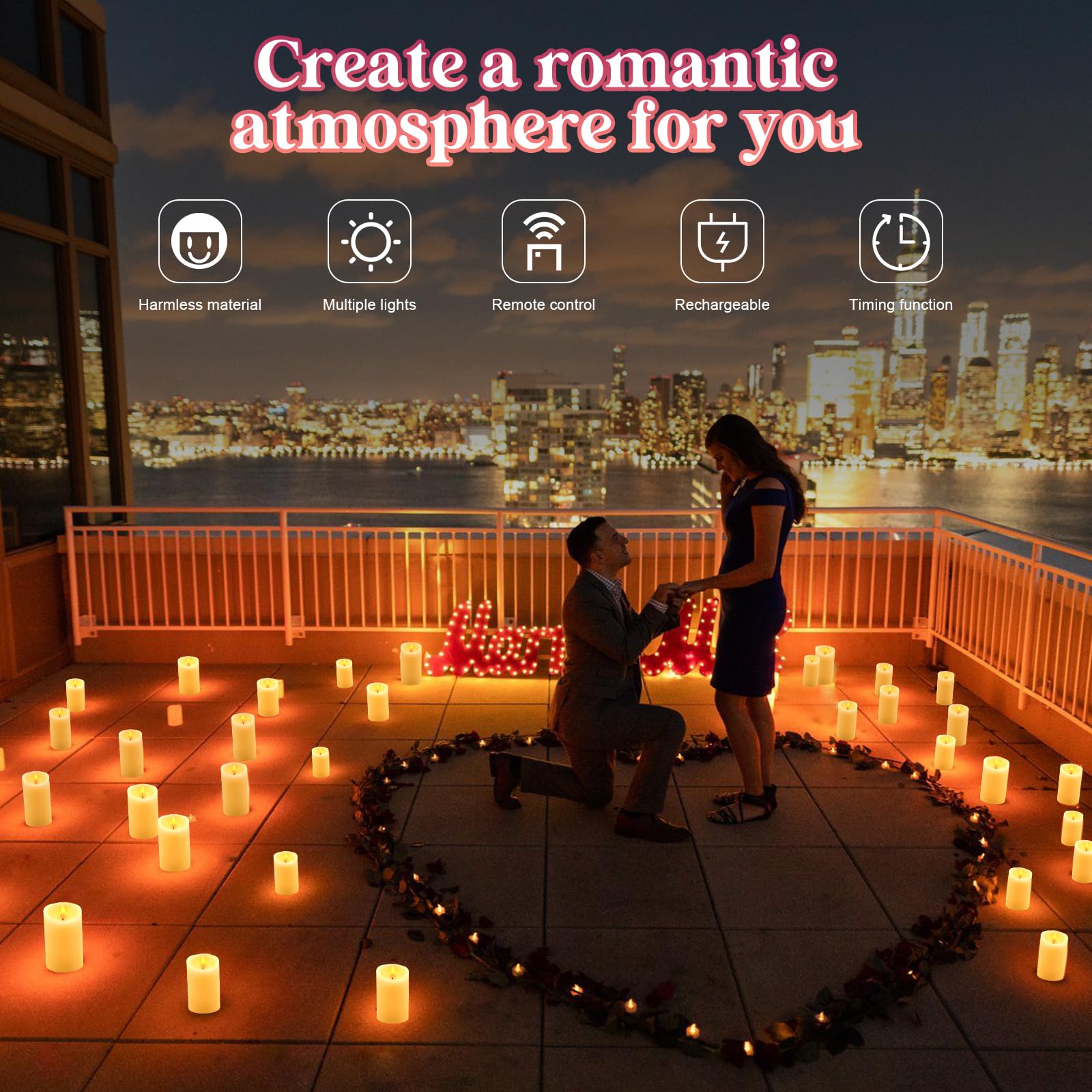 ALED LIGHT Candele LED Senza Fiamma, Bianco Caldo Multicolor Real Wax Pilastro Luce Candela Ricaricabili USB, con Telecomando e Timer, Lampada Candela per Natale Feste Decorazione Casa Matrimonio
