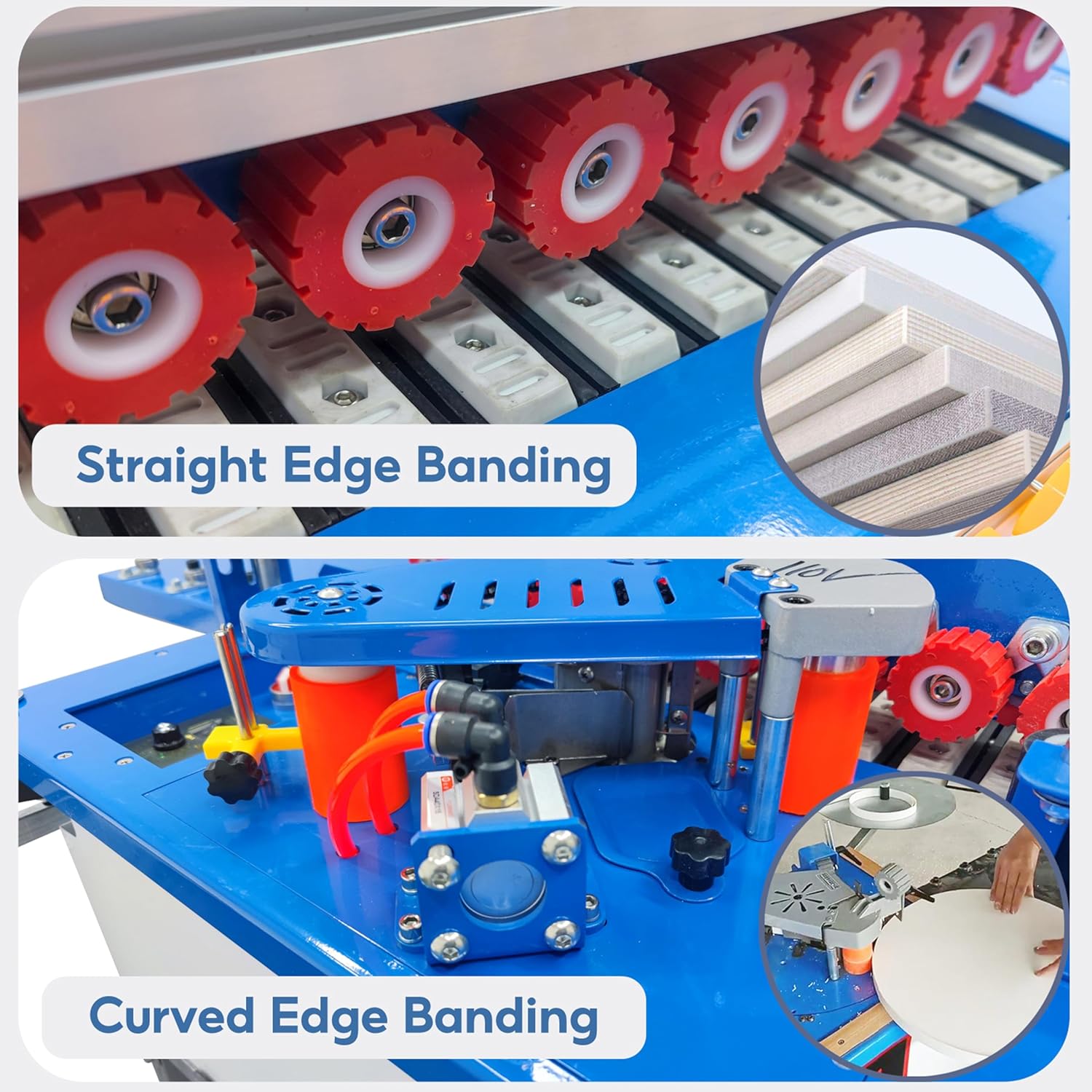 TECHTONGDA Woodworking Edge Bander Automatic Edge Banding Machine for Straight and Curved Edges, Flush End Matching, Double-sided Gluing, Automatic Trimming