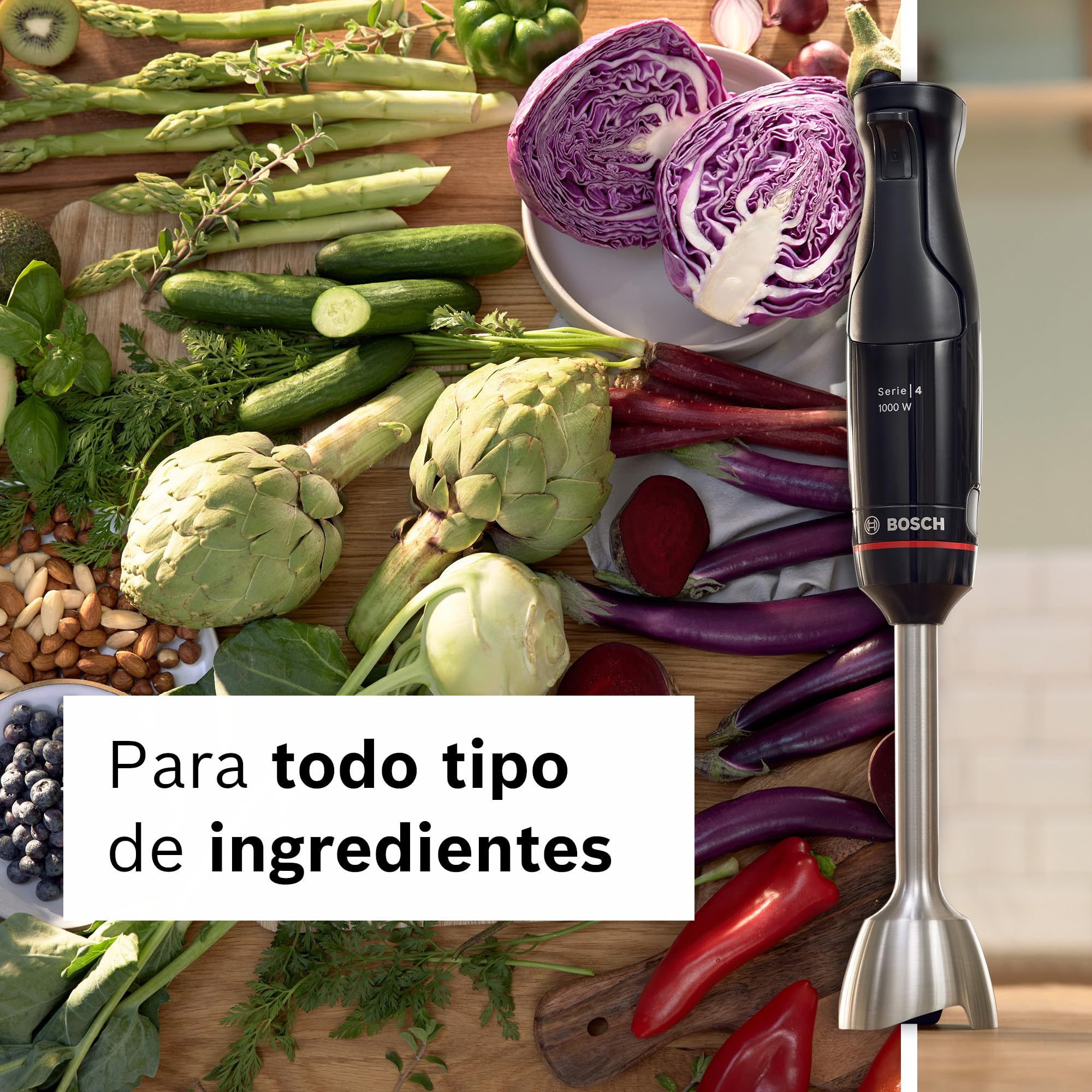 Bosch - Batidora de Mano, ErgoMaster, 1000W, QuattroBlade, Accesorios Incluidos, Serie 4, Antracita, MSM4W421