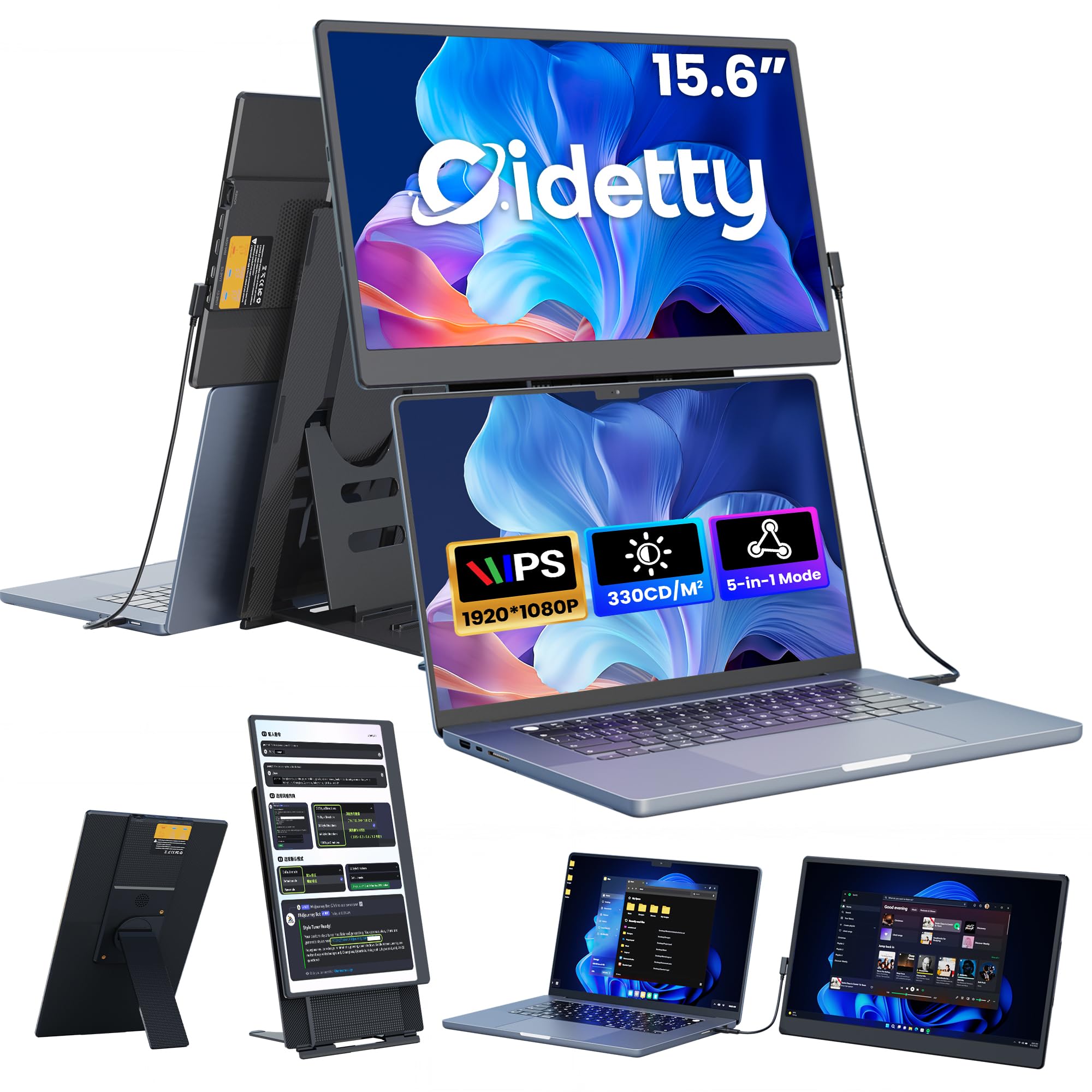 15.6“ Laptop Screen Extender, Ultra Thin FHD 1080P Portable Travel Monitor