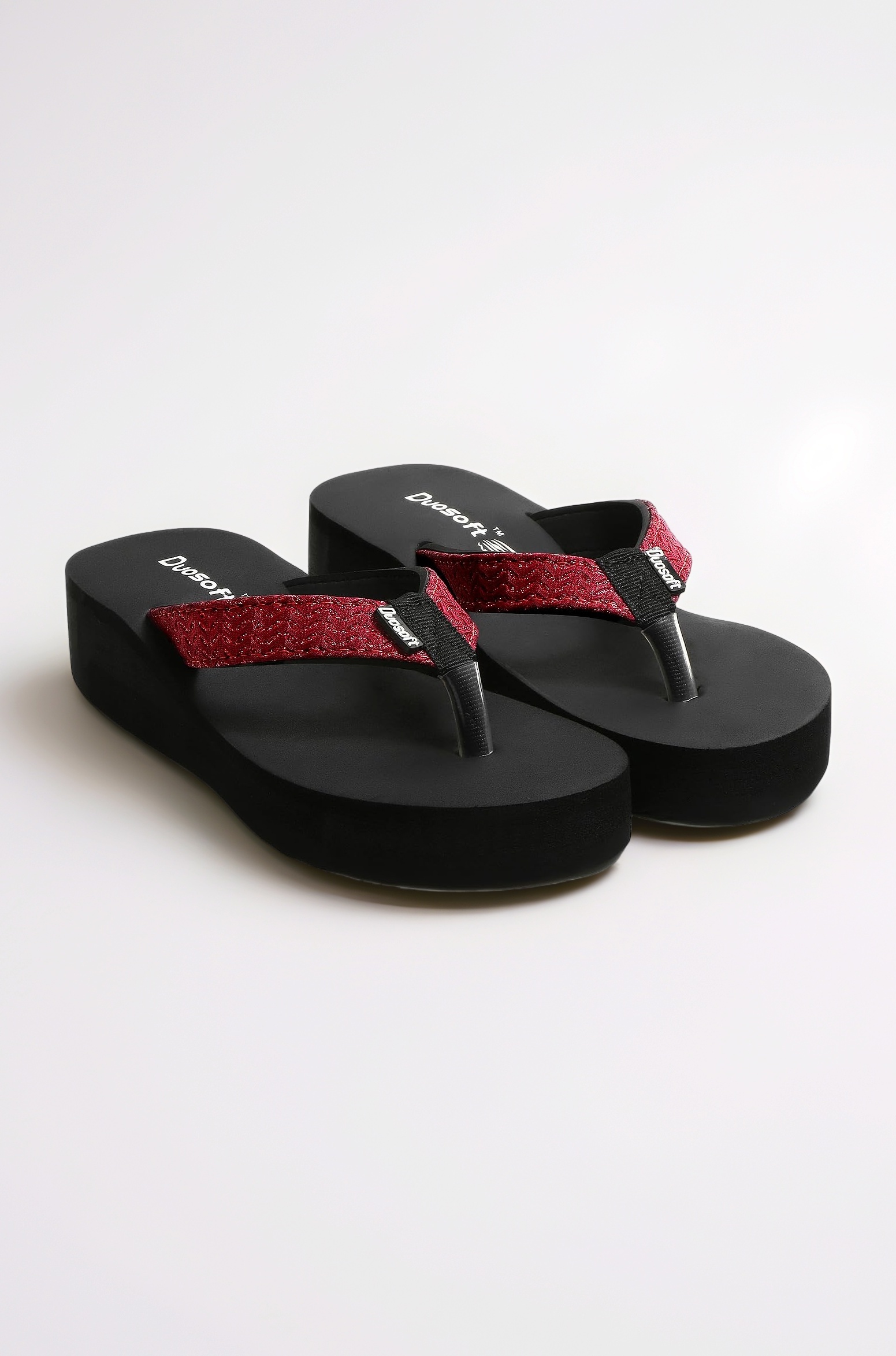 Women's Platform Flip Flops with Glitter Strap, Black, Wedge Thong Sandals Slipper