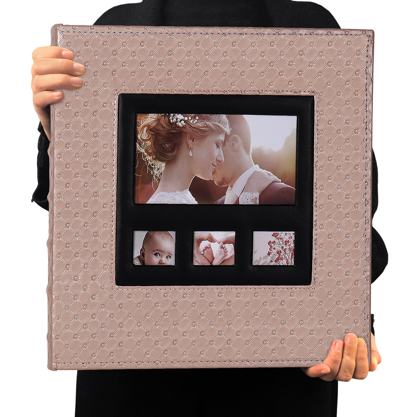 RECUTMS Photo Albums for 4x6 Photos Holds 600 Pockets Bound 5 Per Page Large Capacity Extra High Capacity for Family Wedding Anniversary Baby Vacation Album Button Grain Leather Book (Light Champagne)