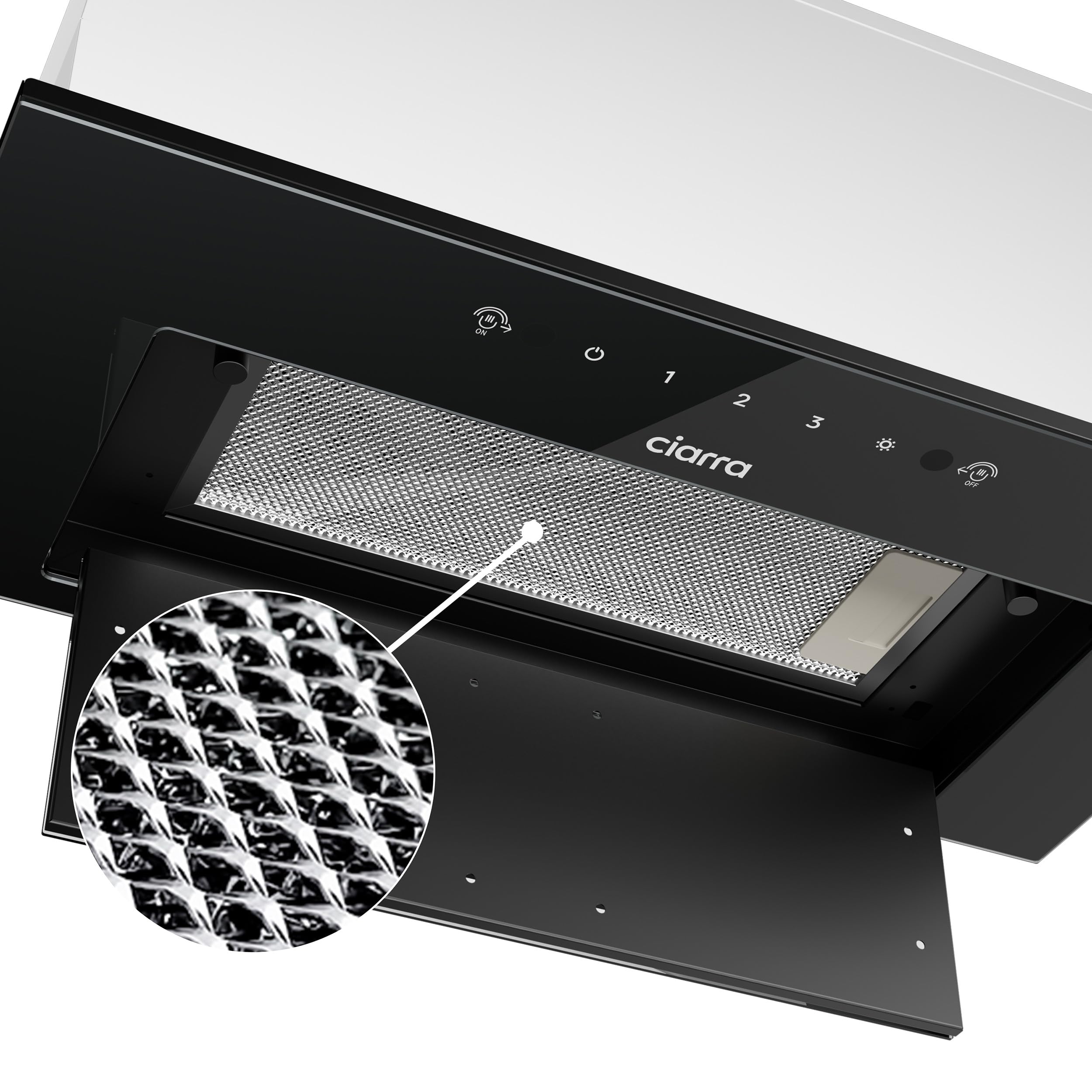 CIARRA CBCB6931B Einbau Dunstabzugshaube 60 cm Abluft Umluft 460 m³/h Sensor Touch-Bedienung Kohlefilter 3 Leistungsstufen Schwarz