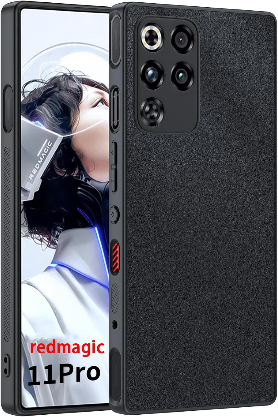 Case Compatible with Nubia Red Magic 11 Pro, PU leather + Hard PC Cover, Special Leather Texture Phone Case, Anti-Fingerprint, Anti-Scratch - black