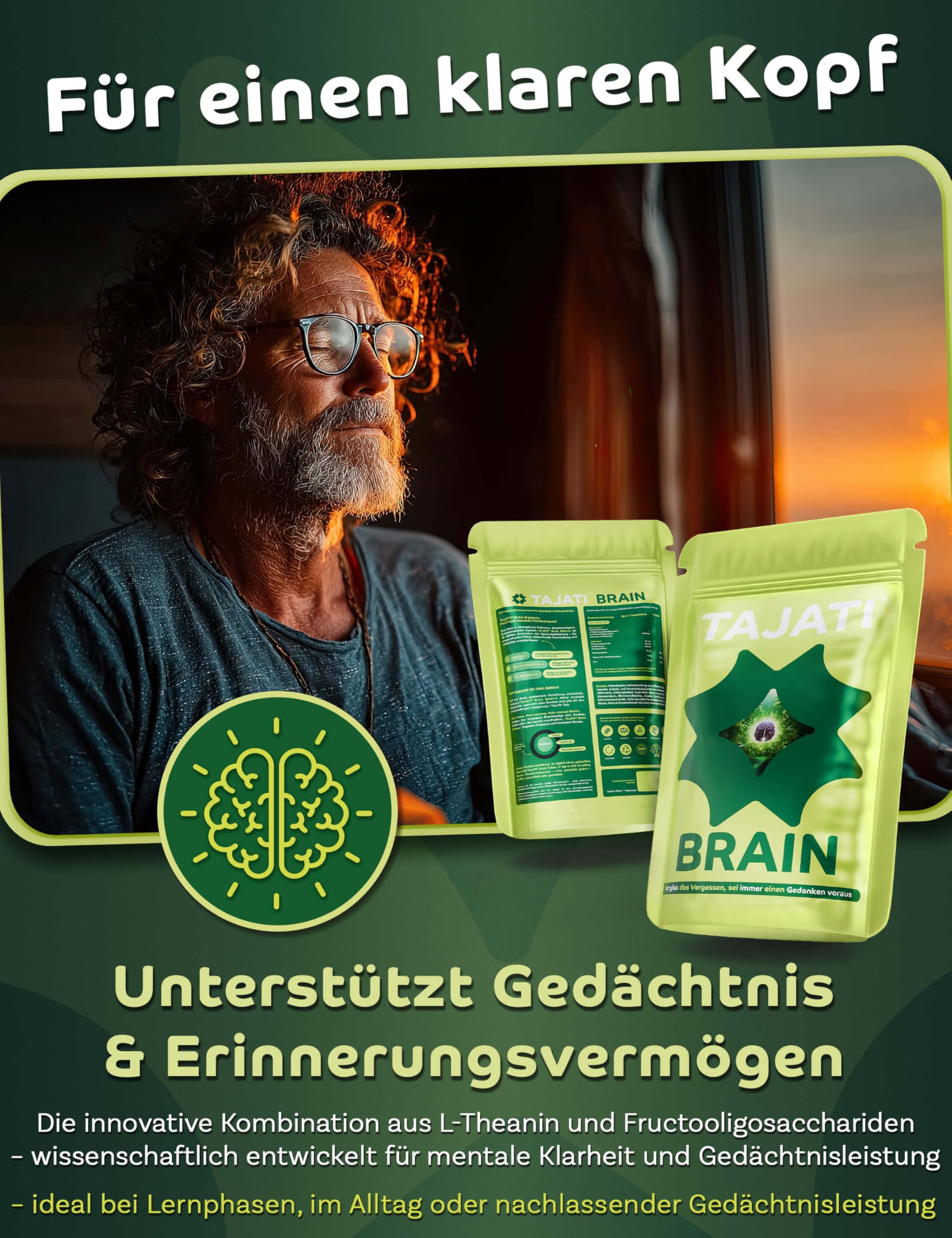 Brain Booster L-theanin Pulver vegan - Natürliches Nootropikum mit pflanzlichen Wirkstoffen und Vitaminen – Fokus, Konzentration und Gedächtnis verbessern – ohne chemische Stimulanzien
