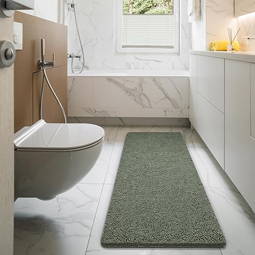 Miniatura 7 de LOCHAS - Tapete de lujo, peludo, lavable, antideslizante y absorbente, para baño o ducha, afelpado, de felpilla, suave, 24 x 60 pulgadas, verde
