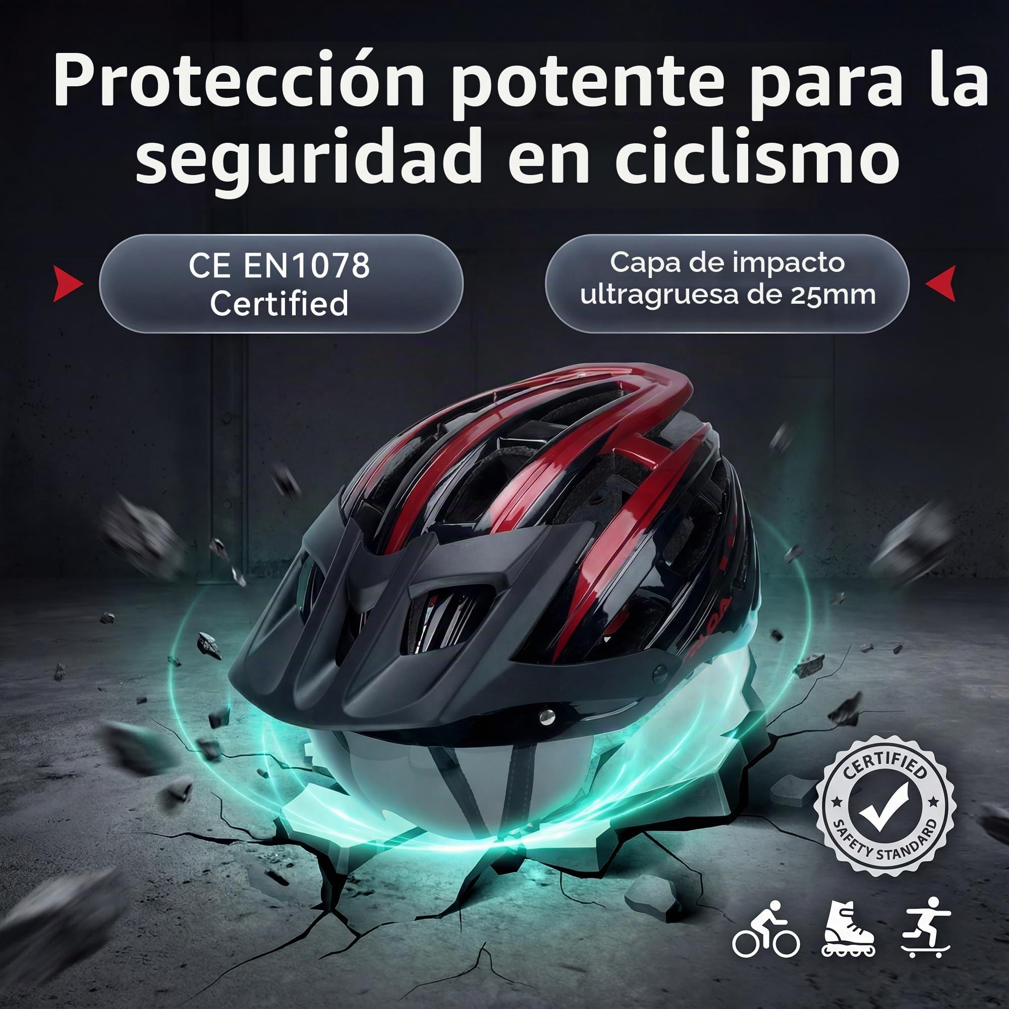 RLQA Casco Bicicleta Adulto – Casco MTB y Bici con Visera Magnética Desmontable y Gafas, 24 Orificios de Ventilación, Luz Trasera LED y Talla Ajustable